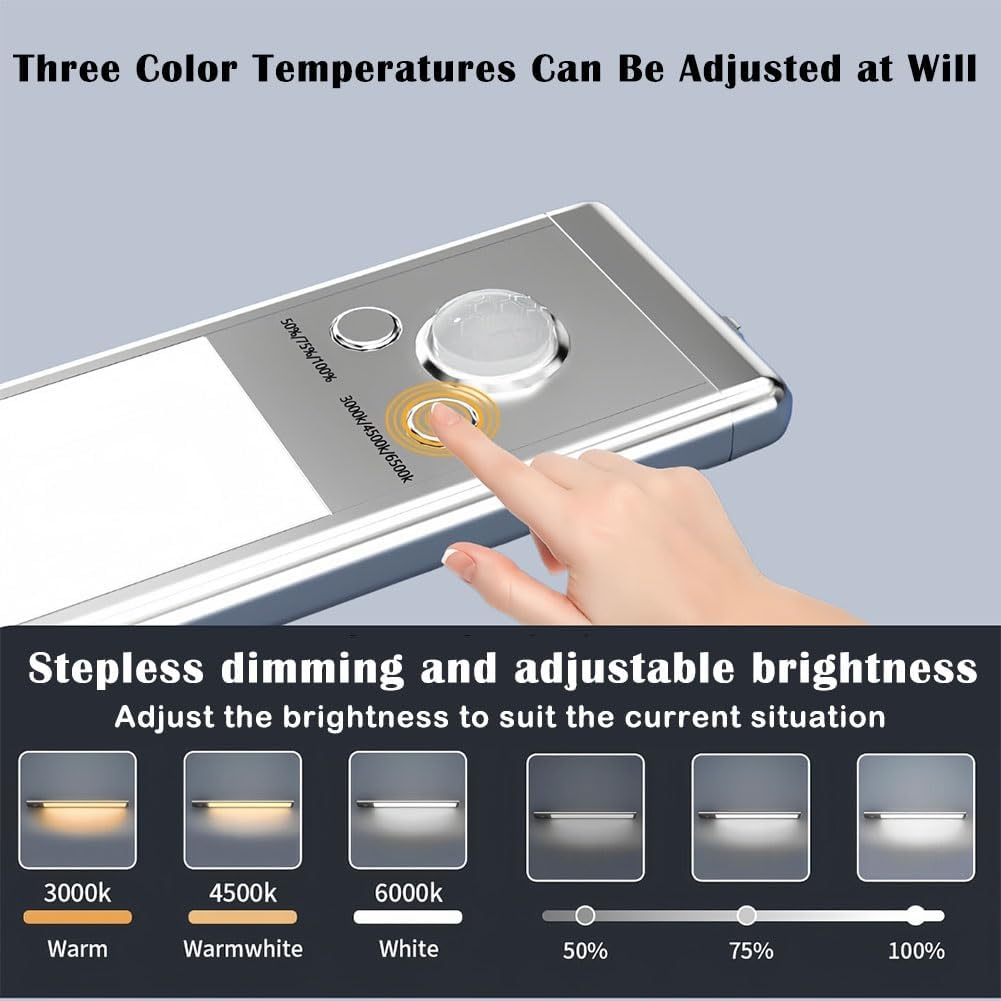 66LED Rechargeable Motion Sensor under Cabinet Lights,Battery Operated Motion Light Indoor,Magnetic Dimmable Closet Light,Wireless Counter Lights Sensored,Undercounter Strip for Kitchen Hallway image number 4