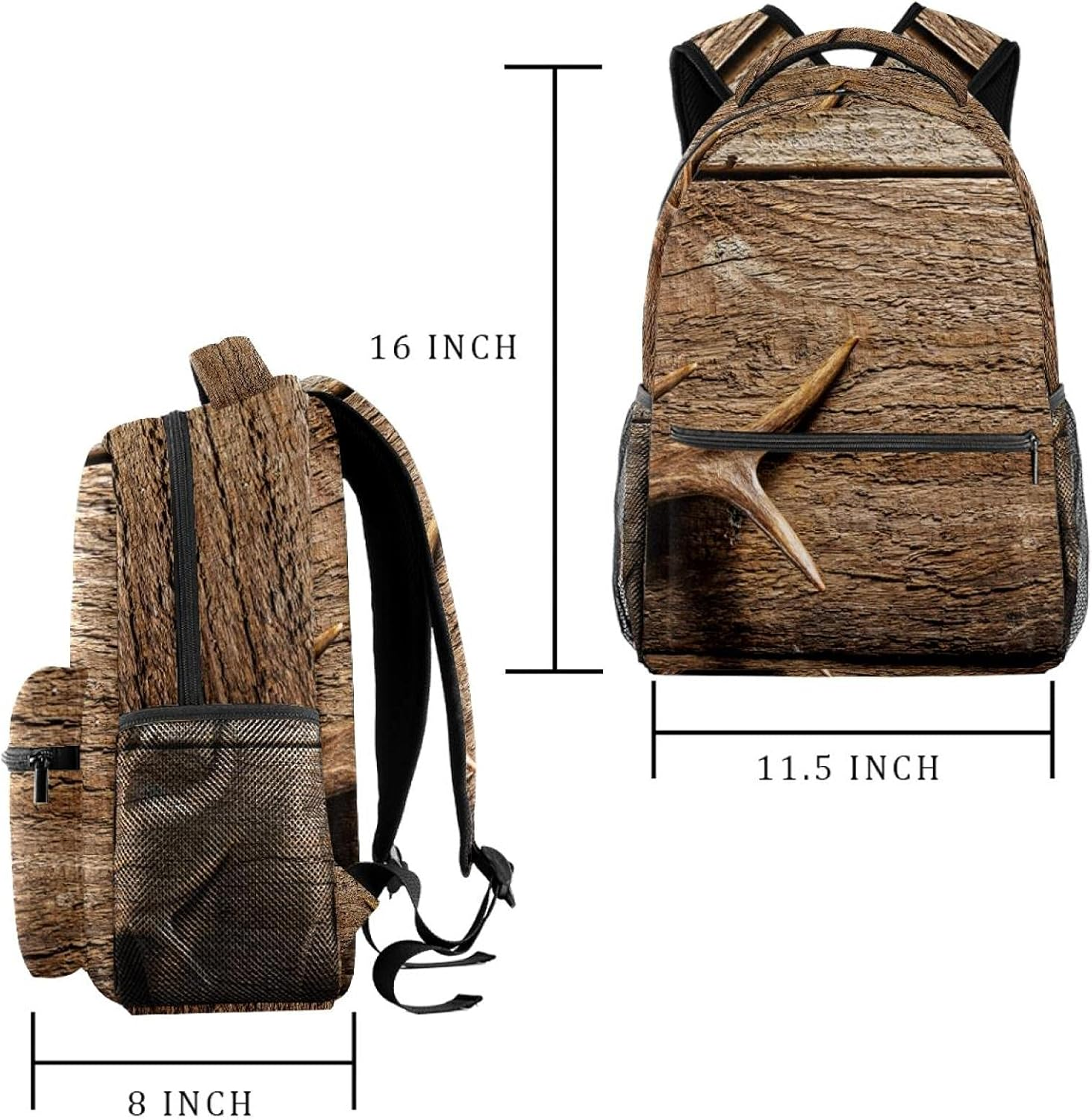 Deer Antlers against Rustic Wooden Background Backpack Students Shoulder Bags Travel Bag College School Tote Backpacks image number 4