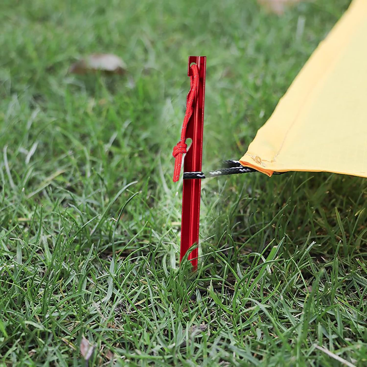 12 Pieces Tent Pegs, Triangular Sawtooth Heavy Duty Tent Pegs Aluminium Alloy Red Camping Tent Stake Nail with Reflective Rope for Camping, Outdoor, Beach, and Hiking image number 3