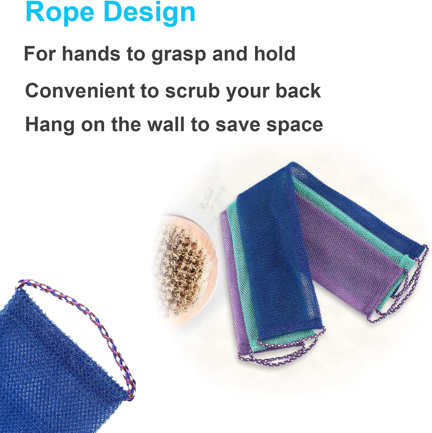 3 Pcs African Net Sponge African Exfoliating Net Long African Bath Sponge Washcloth Shower Net African Body Scrubber Net for Skin Smoother Daily Use(Purple+Blue+Lake Green) image number 2