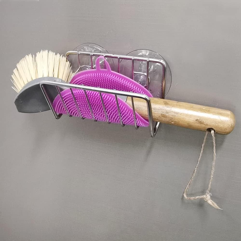 AFUNTA 2 Pack Sponge Holder for Kitchen Sink Stainless Steel Soap Holder Sink Caddy with 4 Suction Cups Kitchen Sink Organizer for Sponge Soap Scrubber image number 2