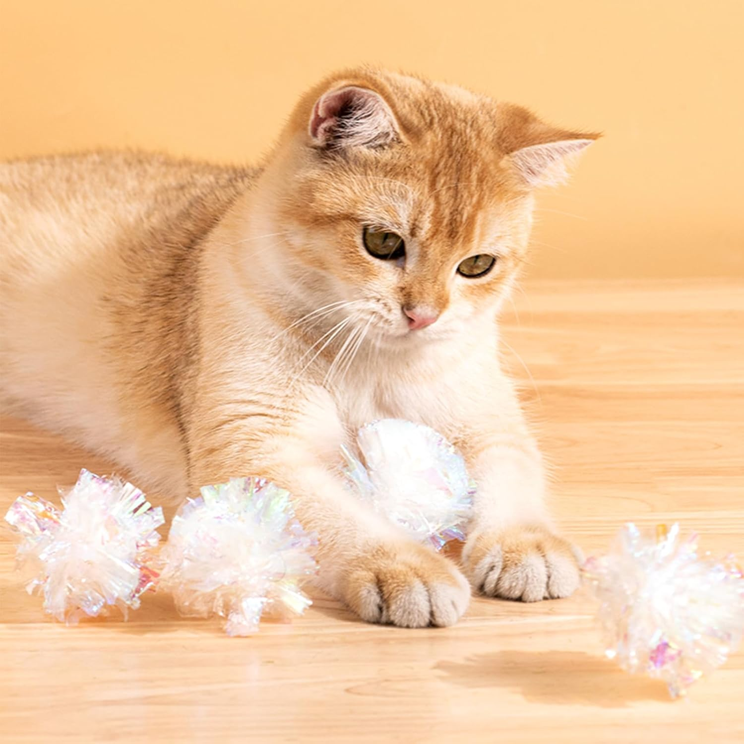 Andiker 20PCS Cat Crinkle Balls, 2.16 Inches Cat Balls with Polyester Film Thick Crinkle Paper Sturdy Cat Toys for Indoor Cats Reducing Boredom and Keep Fit for Cats and Kitten (White)