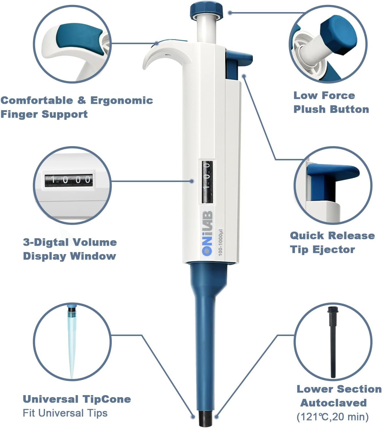 Onilab 1-10ML Lab Micropipette, Single Channel Pipette,Adjustable Volume Pipette, Micro Pipettes, High Precision Pipettor,Autoclavable image number 3