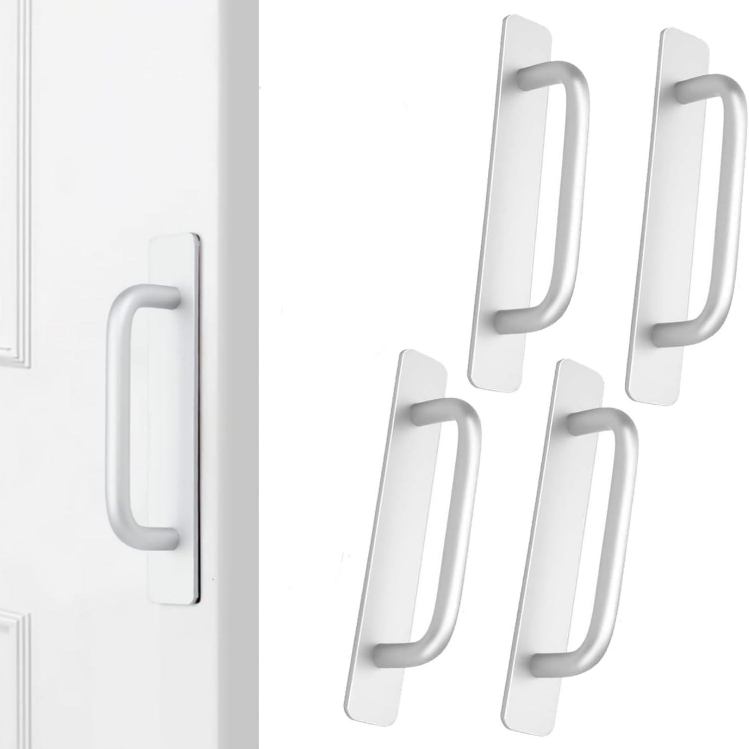 4Pcs Self-Stick Cabinet Drawer Door Handles, Aluminum Alloy Adhesive No Drilling Door Pull Handle for Drawer Closet Sliding Door Kitchen Cabinet, Home Improvement Hardware (Black)