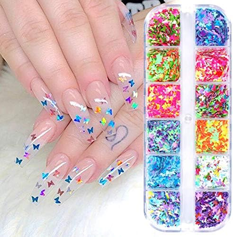 CHANGAR Butterfly Nail Art Glitter Sequins, 3D Laser Butterfly Nail Decals Sticker Holographic Nail Sparkle Glitter for Manicure Make up DIY Decals Decoration image number 5