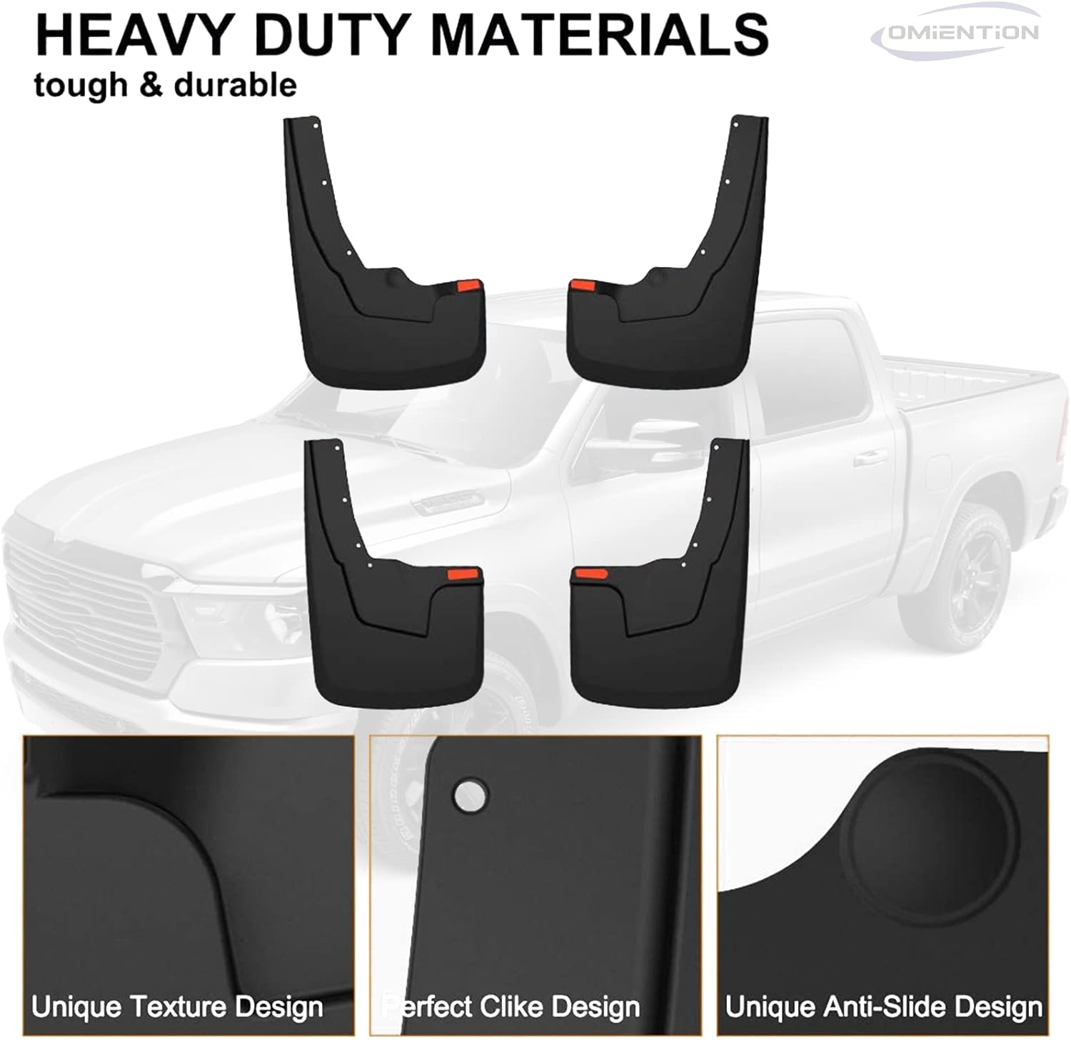 Mud Guards Flaps Compatible with 2019-2024 Ram 1500 (New Body Style) with OEM Fender Flares, Front & Rear Set - Black (NOT for Classic or TRX Models) image number 5