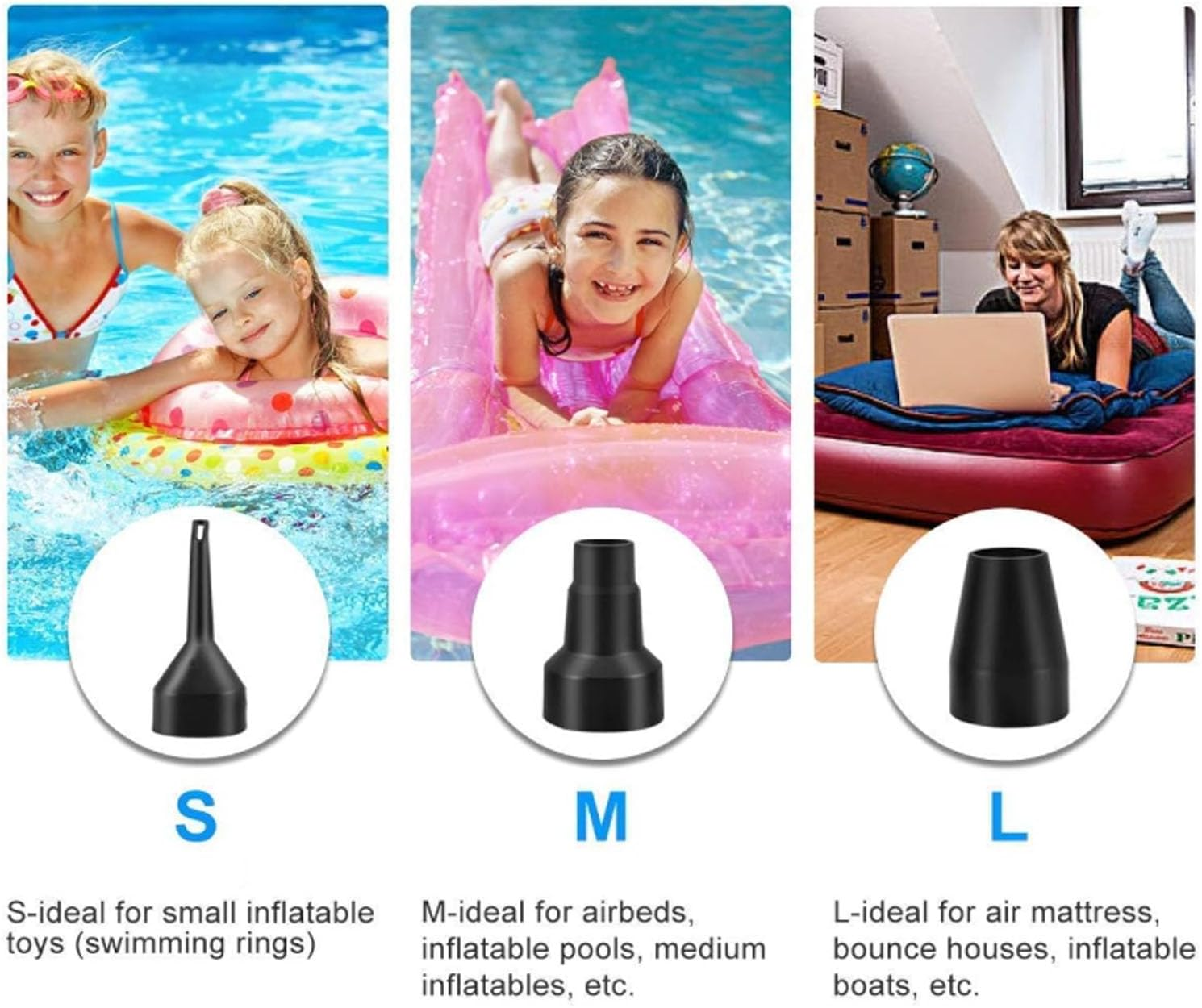 6 Black Electric Air Pump Nozzles - Multifunctional Mattress Air Pumps, Vacuum Compression Bag Pump Nozzles, Portable Air Extraction Tools, Suitable for Home and Travel Use image number 5