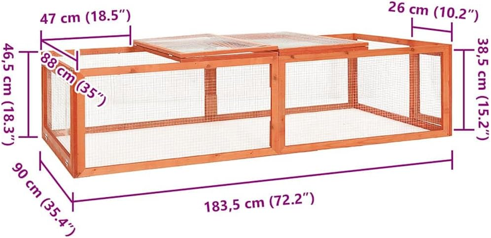 Rabbit Hutch 183X90X46.5 Cm Solid Firwood Outdoor Pet House Small Animal Cage image number 5