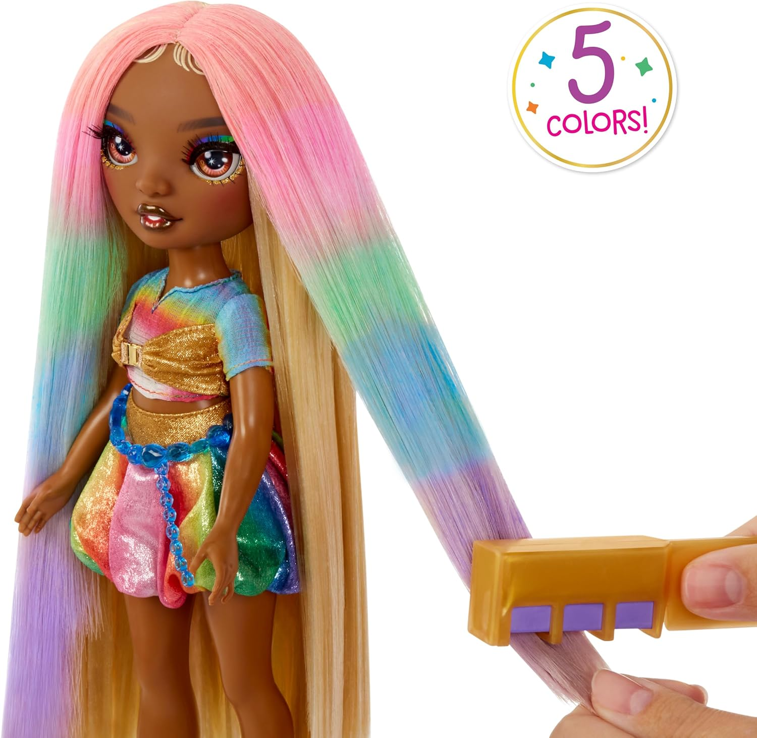 Rainbow High Hair Chalk & Style Doll - Meline - 28 Cm Rainbow & Gold Doll, Washable Hair Chalk, Colour, Style, Play, Rinse, & Repeat, for Children Ages 4 to 12+ image number 1