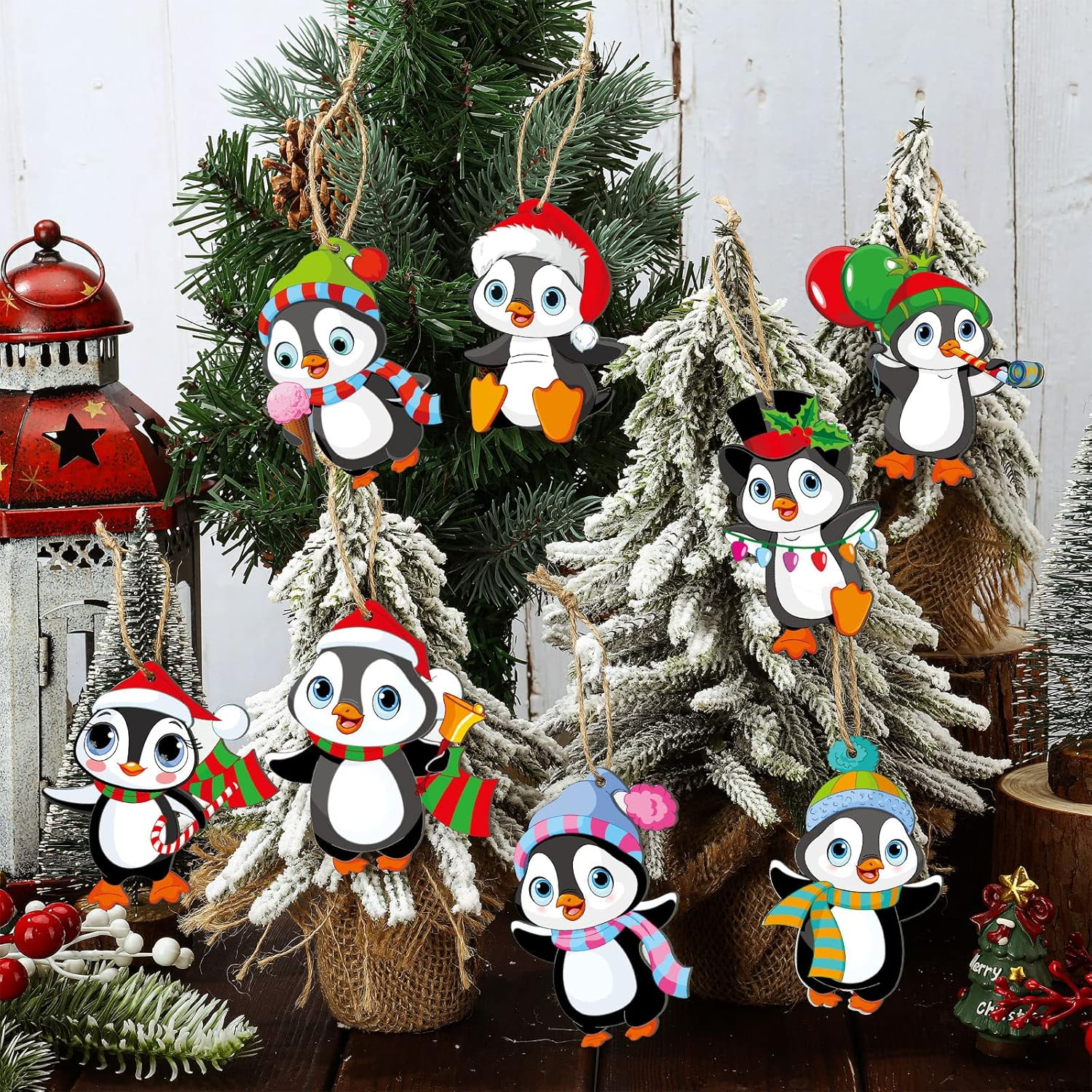 Gerrii 40 Pieces Christmas Penguin Ornaments Bulk for Xmas Tree Wood with Rope Dancing Penguin Ornaments for Christmas Holiday Party Decorations image number 5