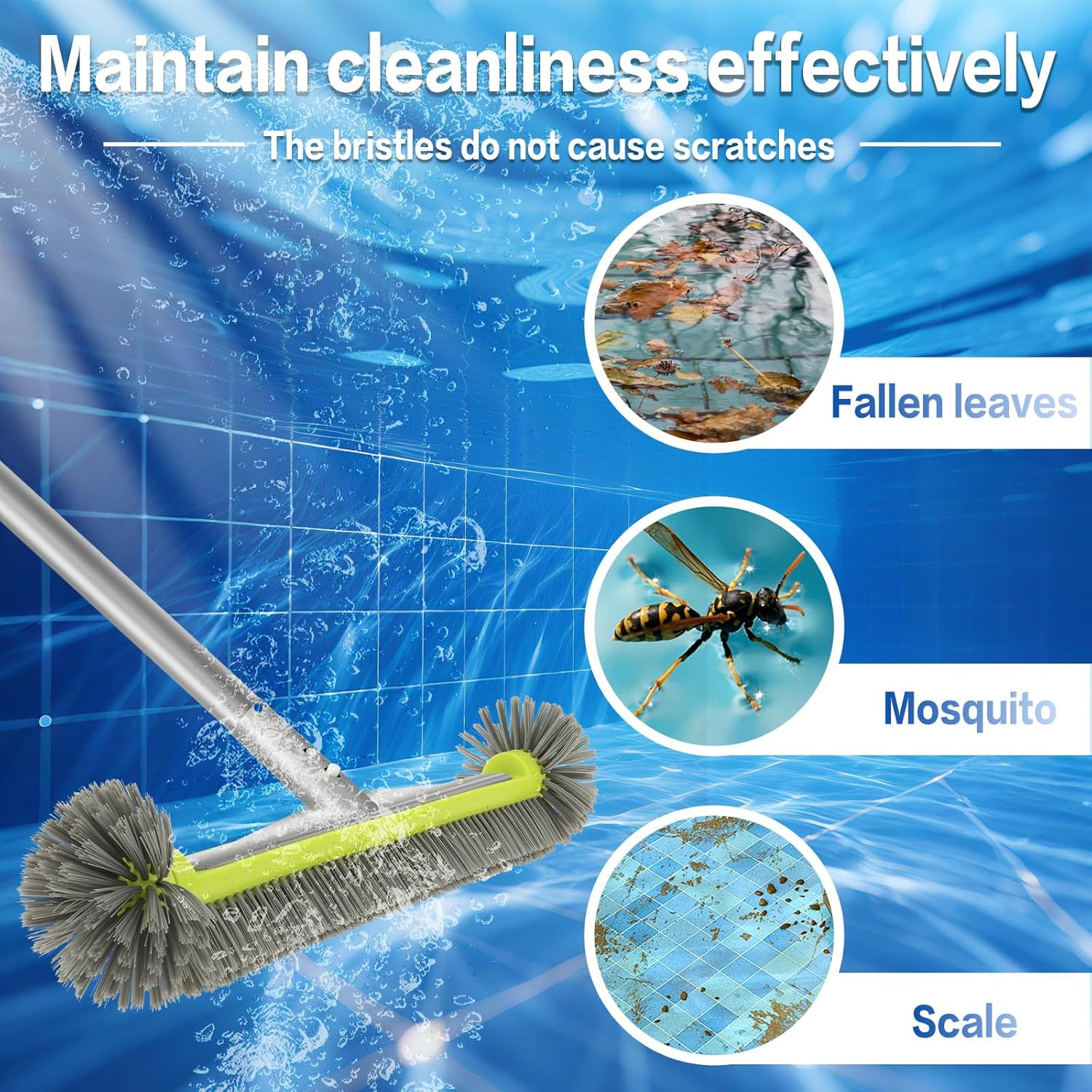 360 Degree Swimming Pool Brush Head, Heavy Duty Cleaning Brush, Aluminum Alloy Brush Head with High Hardness Bristle for Cleaning Corner Wall Tile Floor