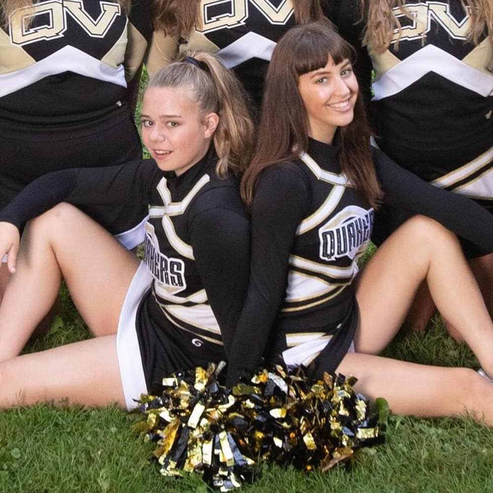 4 Pack Cheerleading Pom Poms,Metallic Cheer Pom Poms with Training Baton Handle for Team Sport Spirit Squad Bulk Cheerleaders(Black and Gold)