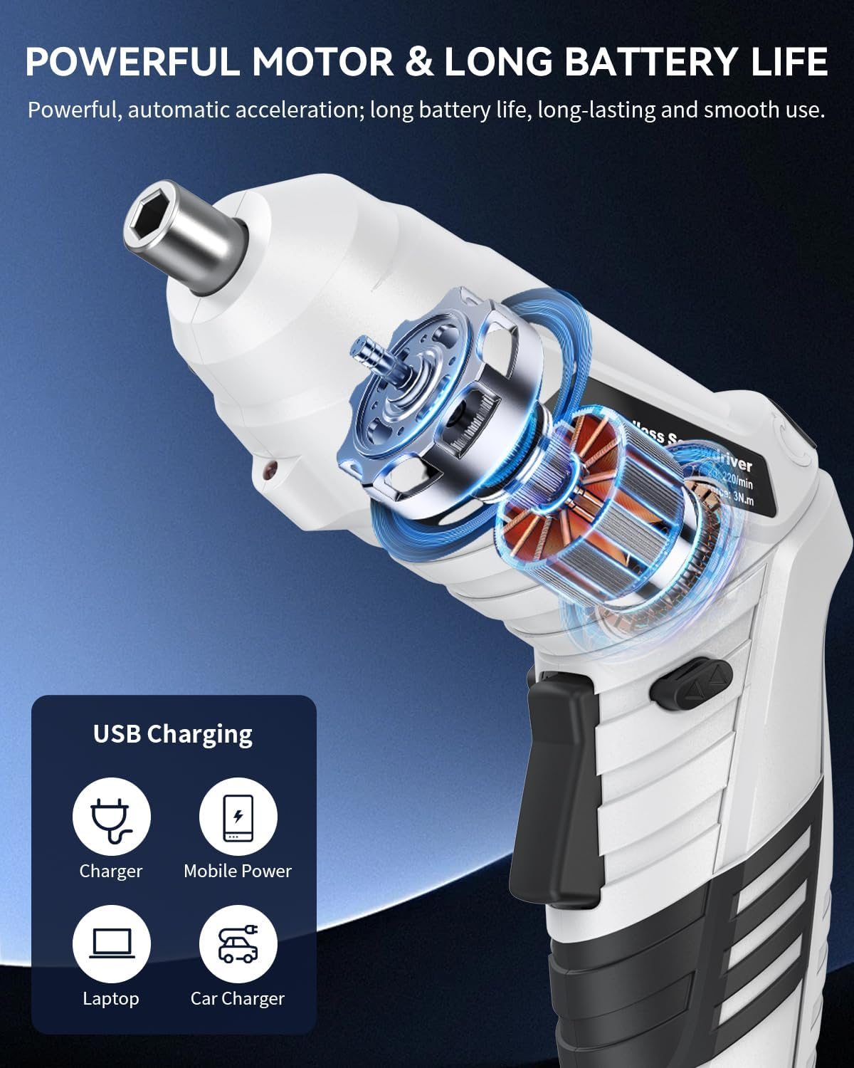 47 in 1 Cordless Electric Screwdriver Kit with 3.6V 1500Mah Rechargeable Battery, 3Nm Torque, LED Light and Variable Speed, Perfect for Home DIY Projects image number 2