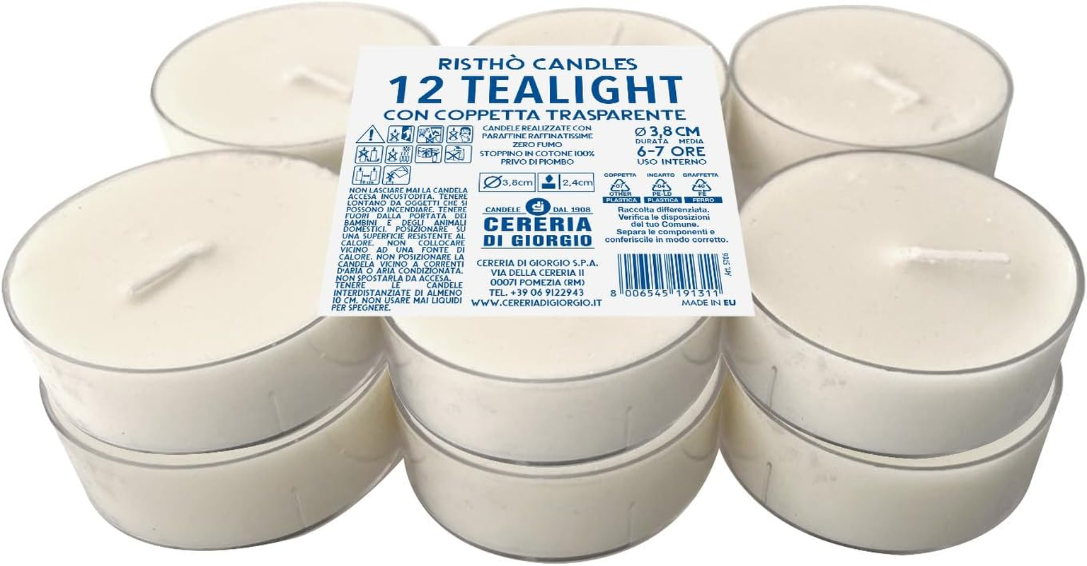 Set of 12 Maxi Tea Lights with Transparent Cup - Vegetable Wax Colour Ivory - Burn Time 10 Hours - Diameter 5.7 Cm Cereria Di Giorgio image number 2