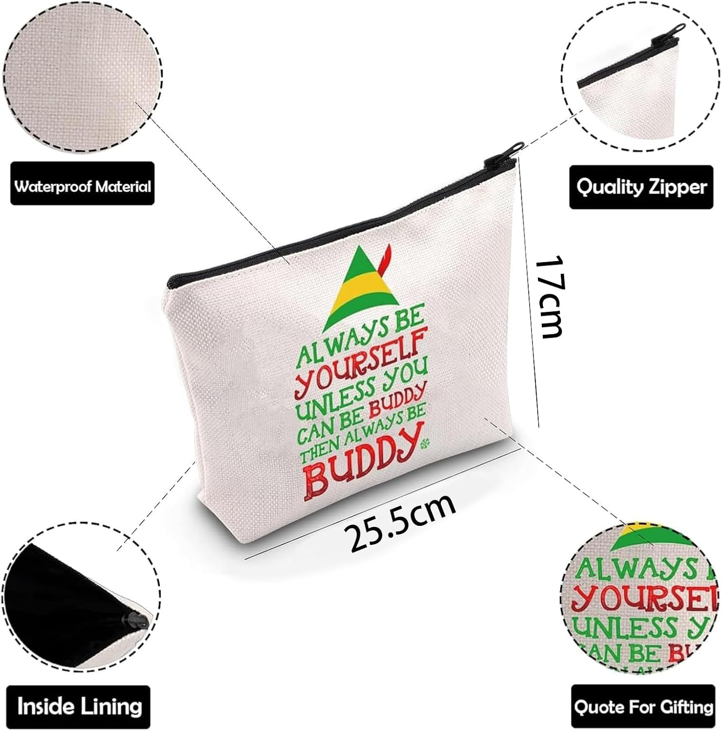 Itadaku Christmas Cosmetic Bag for Women, Funny Zipper Makeup Pouch, Travel Toiletry Organizer, Multipurpose Holiday Pouch Gift, for Travel, Daily Use, or Gift Exchange (25.5 X 17 Cm)