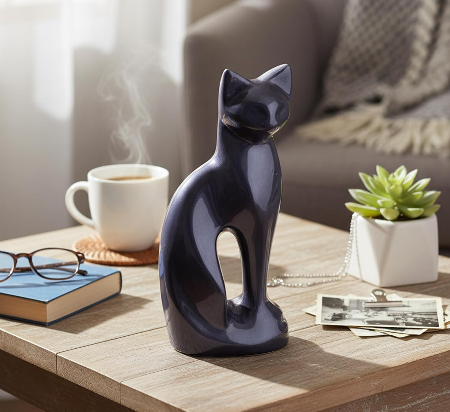 Esplanade- Cat Kitten Shape Cremation Urn | Memorial Funeral Burial Full-Size Urn for Ashes|