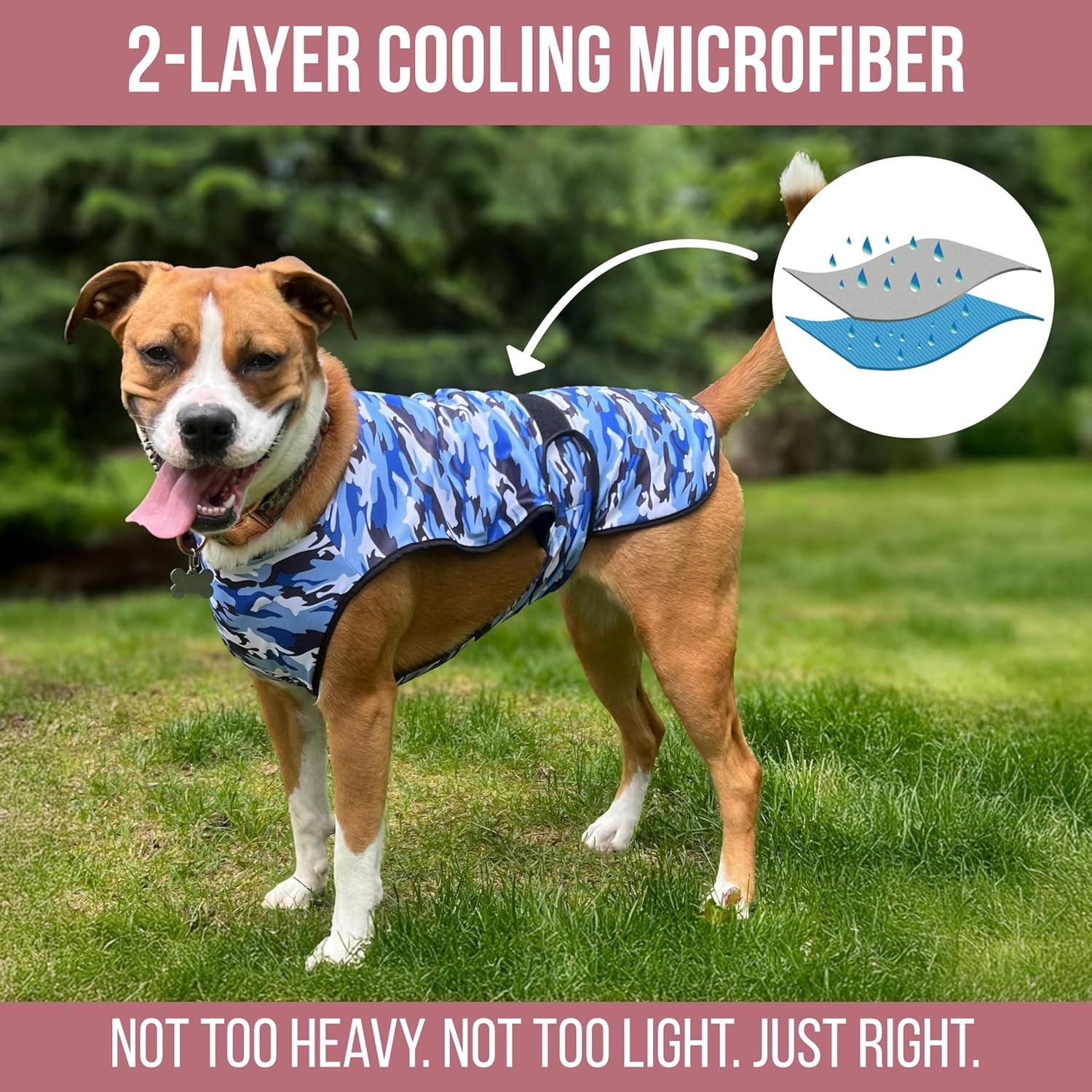 Dog Cooling Vest, Lightweight 2-Layer Camo Army Print Pet Cooler Jacket for All Small to Very Large Dogs. UV Protection Cooling Shirt for Beach, Hiking, Walking (Blue, Large) image number 6
