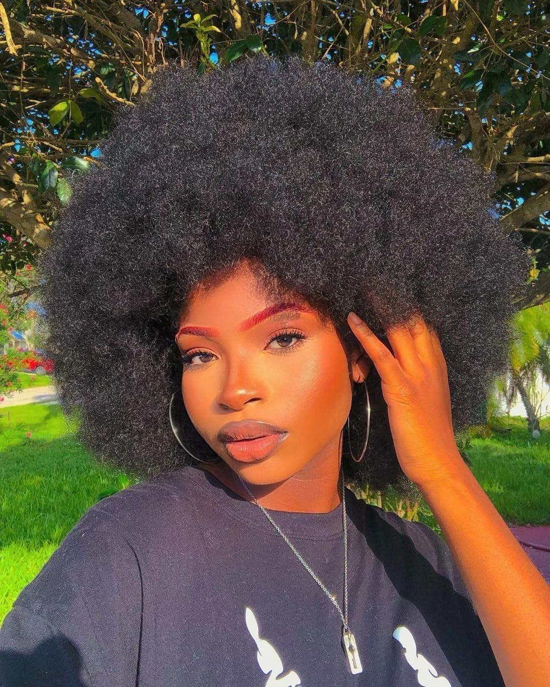 ISAMY 70'S Afro Wigs for Black Women Short Curly Afro Kinky Wig Bouncy Huge Fluffy Puff Wigs Premium Synthetic for Cosplay and Daily (Black) image number 3