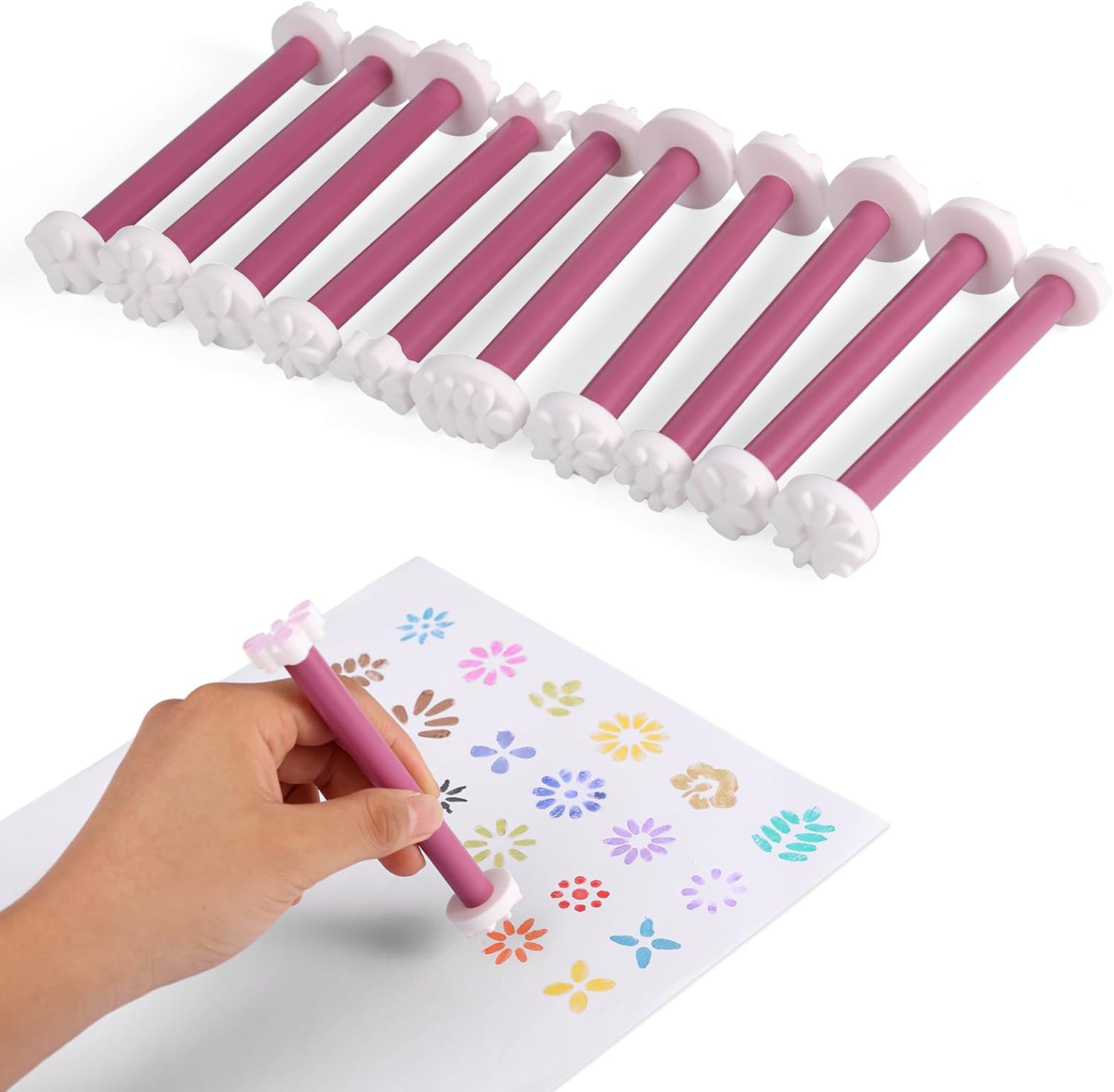 10Pcs Dual-Ended Flower Dotting Tools, 20 Shapes Plastic Dotting Pens Cute Mandala Painting Tools for Crafts Nails & DIY Decor (Purple) image number 6