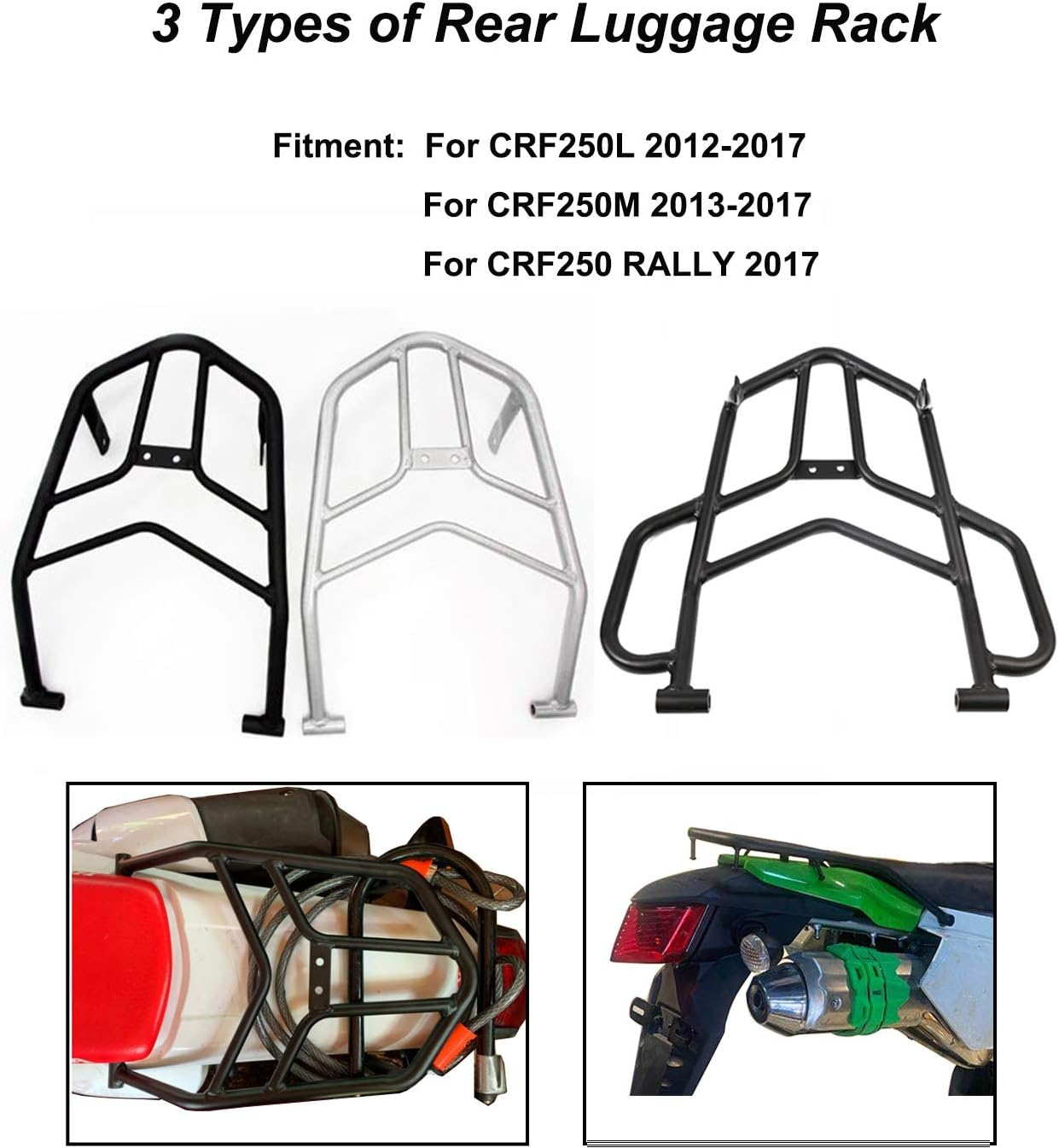 COPART Motorcycle Rear Luggage Rack with Hand Grip Rail Bar for Honda CRF250L CRF250M CRF250 Rally 2012-2019 (Black) image number 5