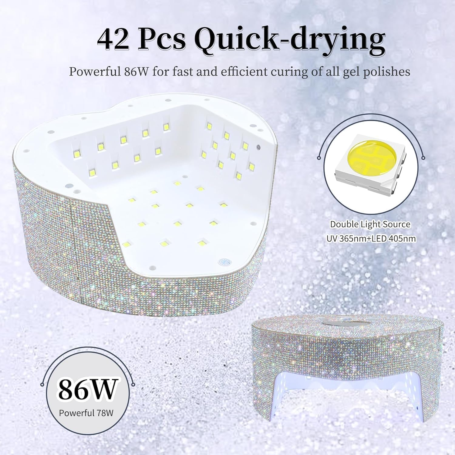 Bouzaak 2 in 1 UV LED Nail Lamp, 86W Rechargeable Cordless UV Light for Gel Nails, Nail Dryer with a Handheld Nail Light 3 Timer Setting for Salon & Home Use image number 1