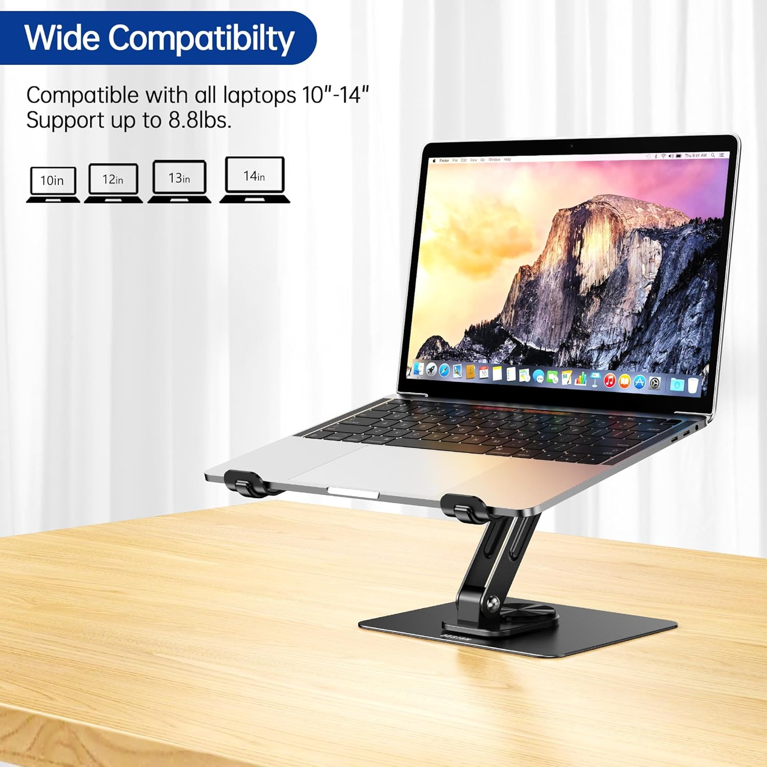 BESIGN LS12 Laptop Stand with 360&deg; Rotating Base, Ergonomic Adjustable Notebook Holder, Riser Holder Computer Stand Compatible with Air, Pro, Dell, HP, Lenovo More 10-14" Laptops (Black) image number 3