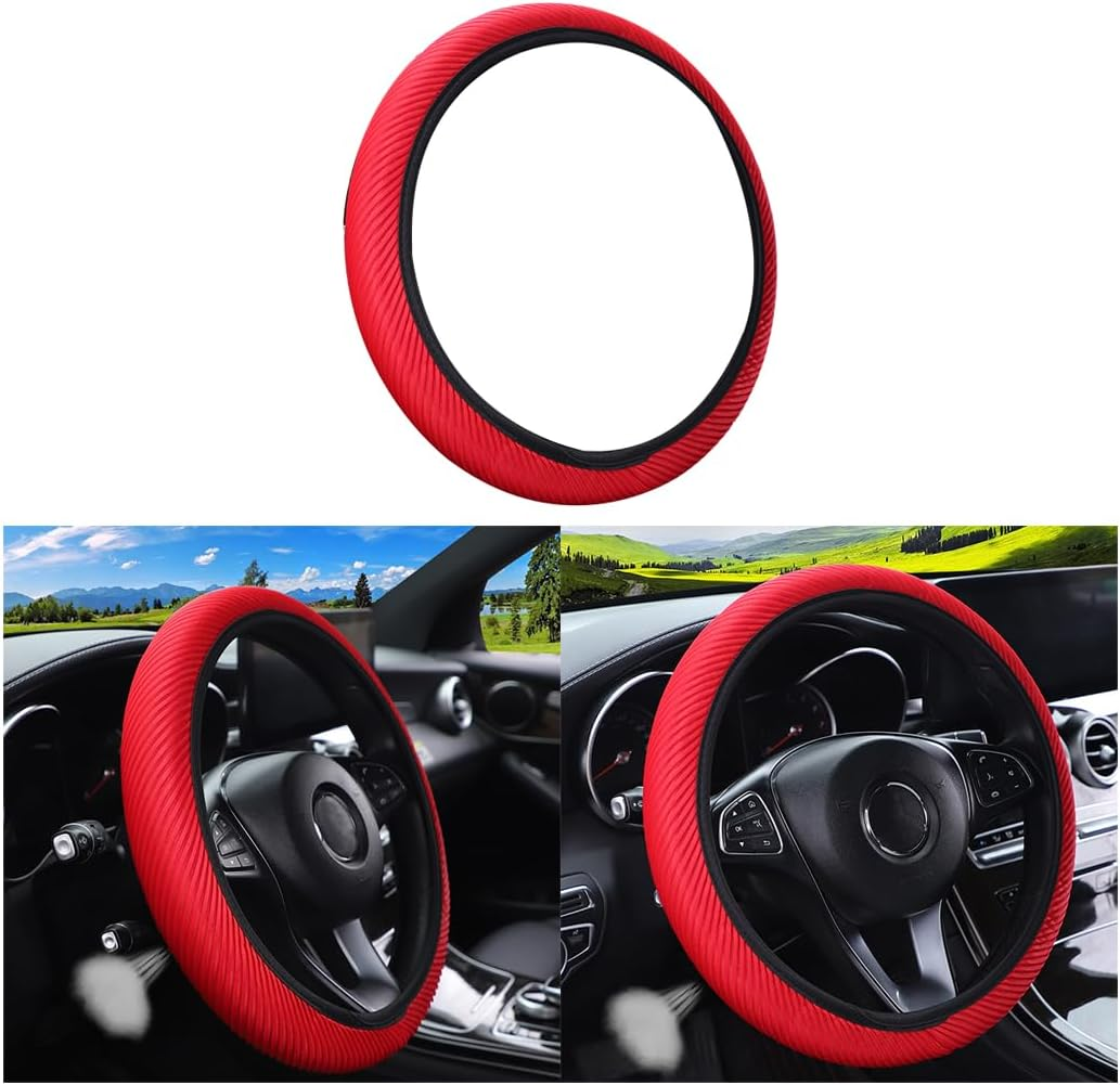 Loyaforba Car Steering Wheel Cover, Breathable Striped Mesh Auto Steering Wheel Protector, Universal Elastic Anti-Slip 15 Inch for Men Women, Car Interior Accessories Fit for Most Vehicles (Red) image number 2