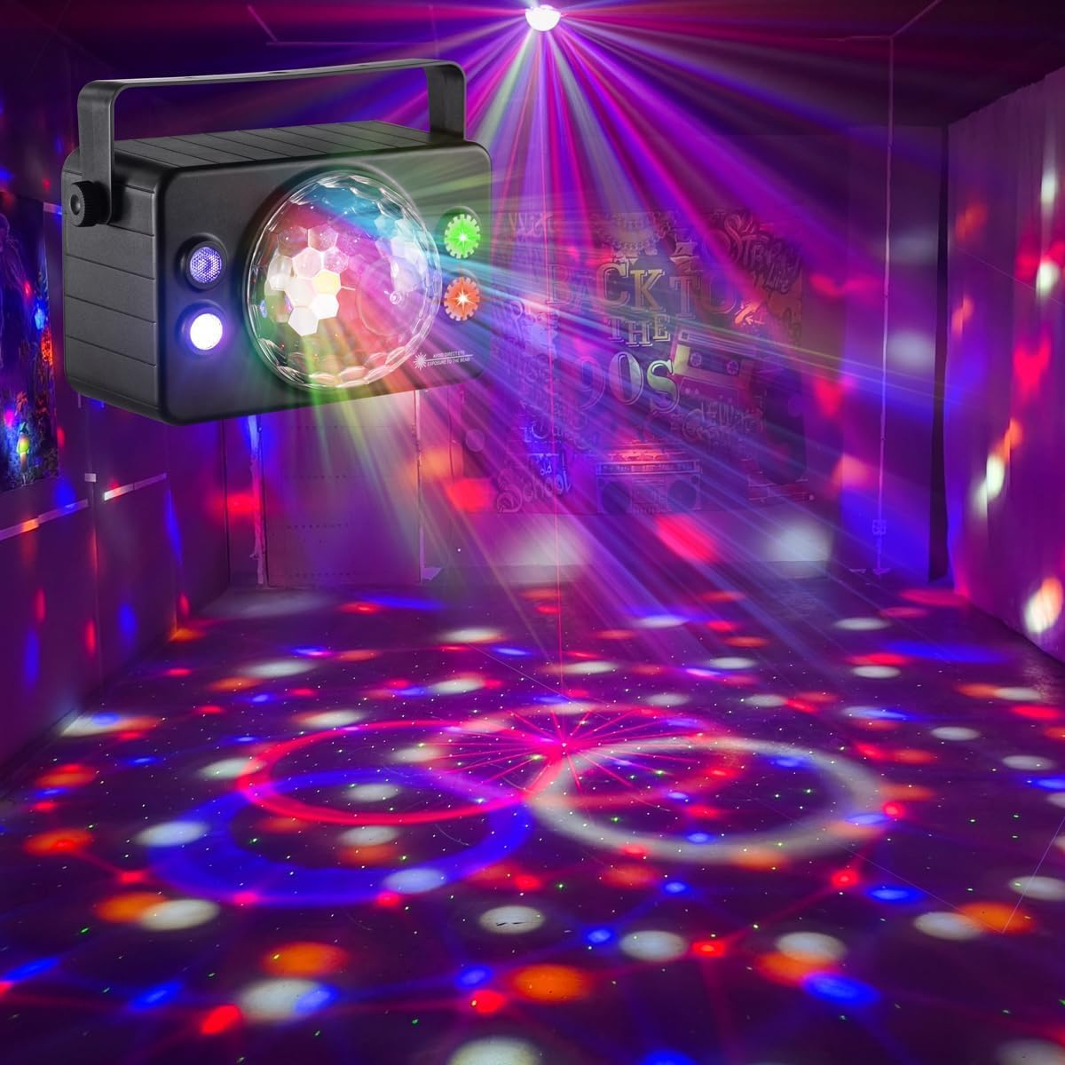 PAIFIEVD 6 Color Disco Ball Light Sound Activated DJ Lights, Strobe Stage Light for Indoor Dance Parties, Birthday, Karaoke, Halloween, Christmas image number 1