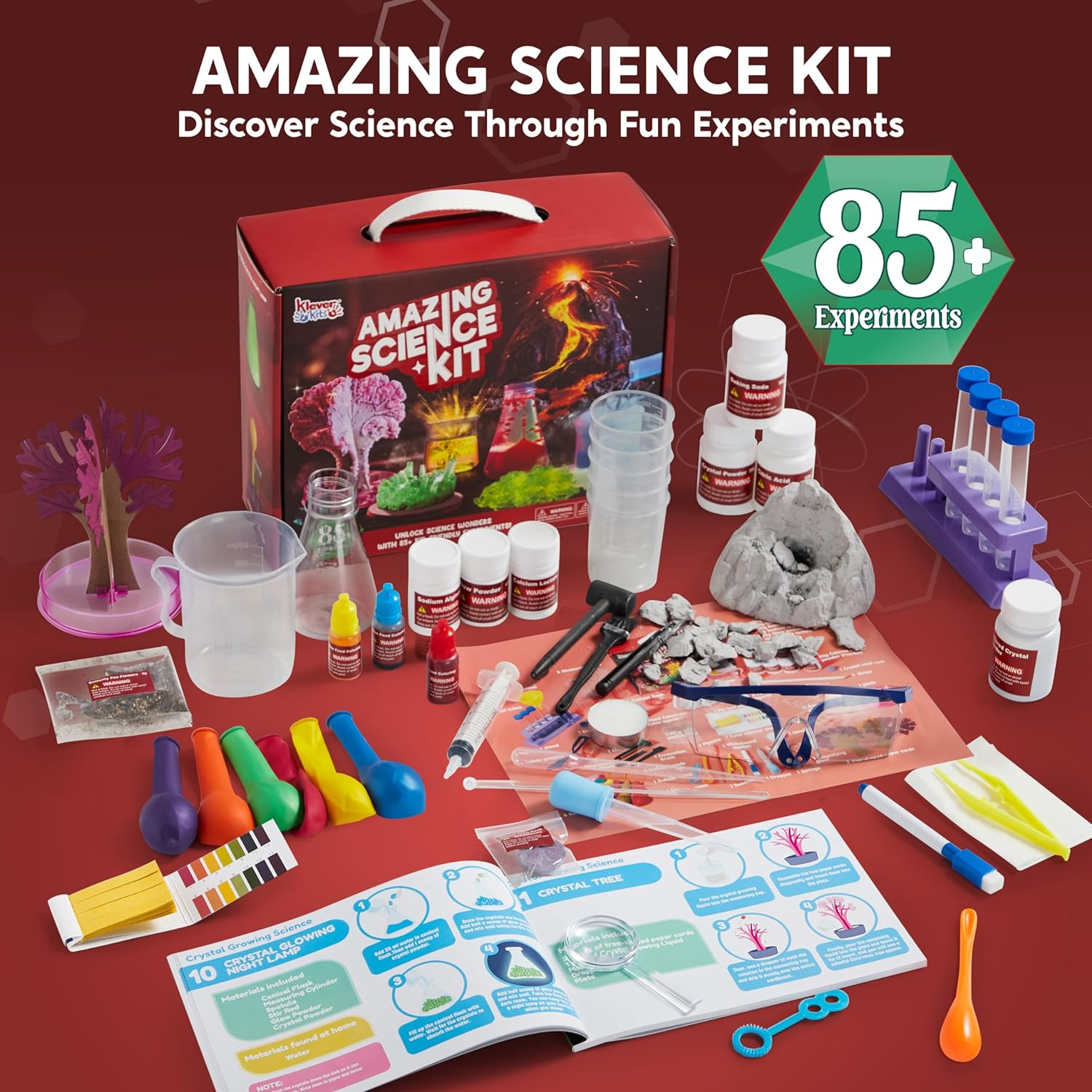 Klever Kits Amazing Science Kits- 85+ Experiments Educational Toys, STEM Activities with Erupting Volcano and Growing Crystal Tree for Kids Aged 6 7 8+ image number 4