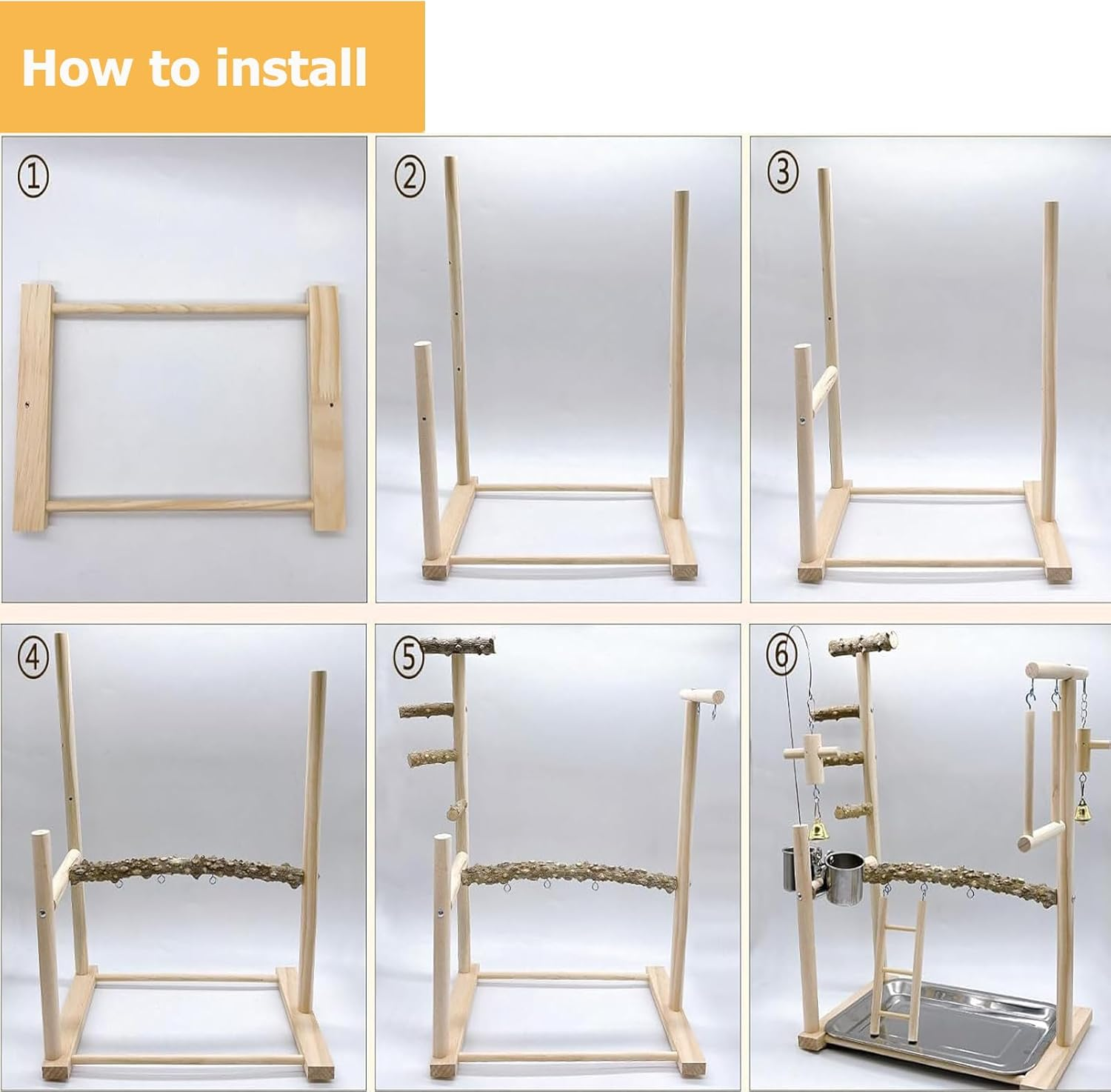 Bird Playground,Parrot Playstand Bird Toys,Bird Perch Stand Gym Set with Swing Ladder Feeder Cups Bird Ladder,Bird Cage Accessories for Parakeets Cockatiels Lovebirds Conure Budgies image number 1
