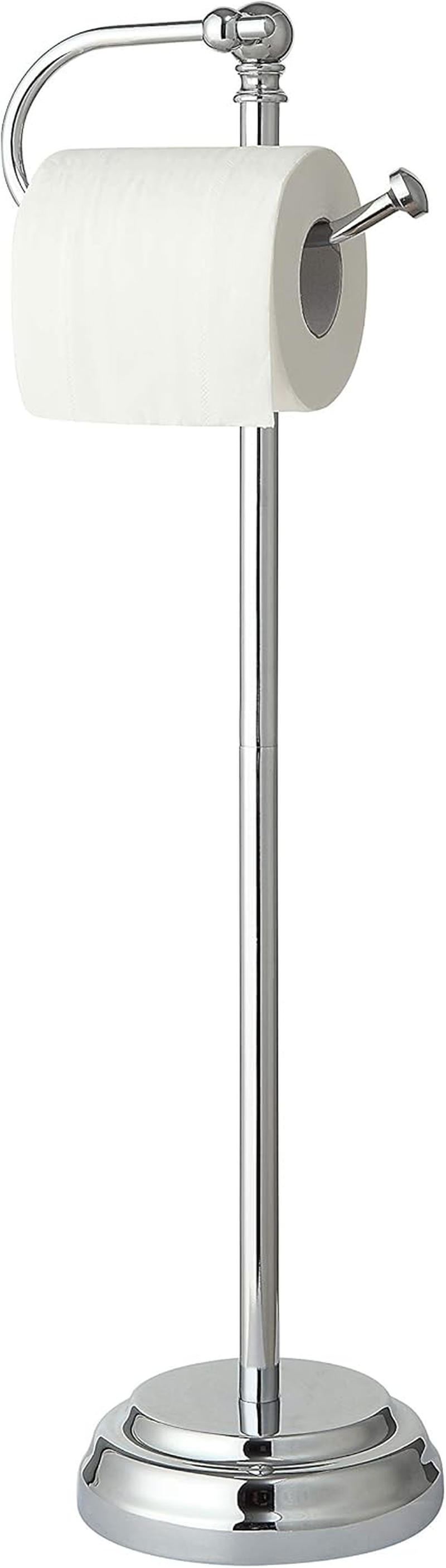 Sunnypoint Classic Bathroom Free Standing Toilet Tissue Paper Roll Holder Stand Chrome Brush Finish