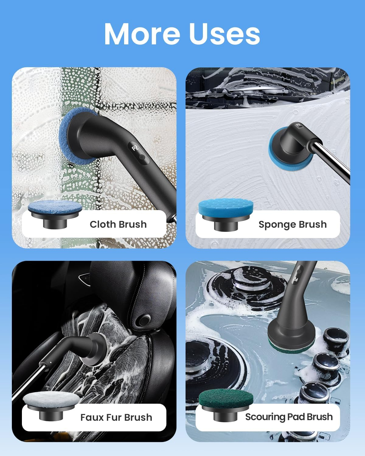 Leebein Electric Spin Scrubber, Upgraded Cordless Cleaning Brush Bathroom Scrubber, IPX7 Waterproof Shower Scrubber with 7 Brush Heads, Extendable Long Handle and 2 Speeds Scrubber for Bathtub Floor image number 2