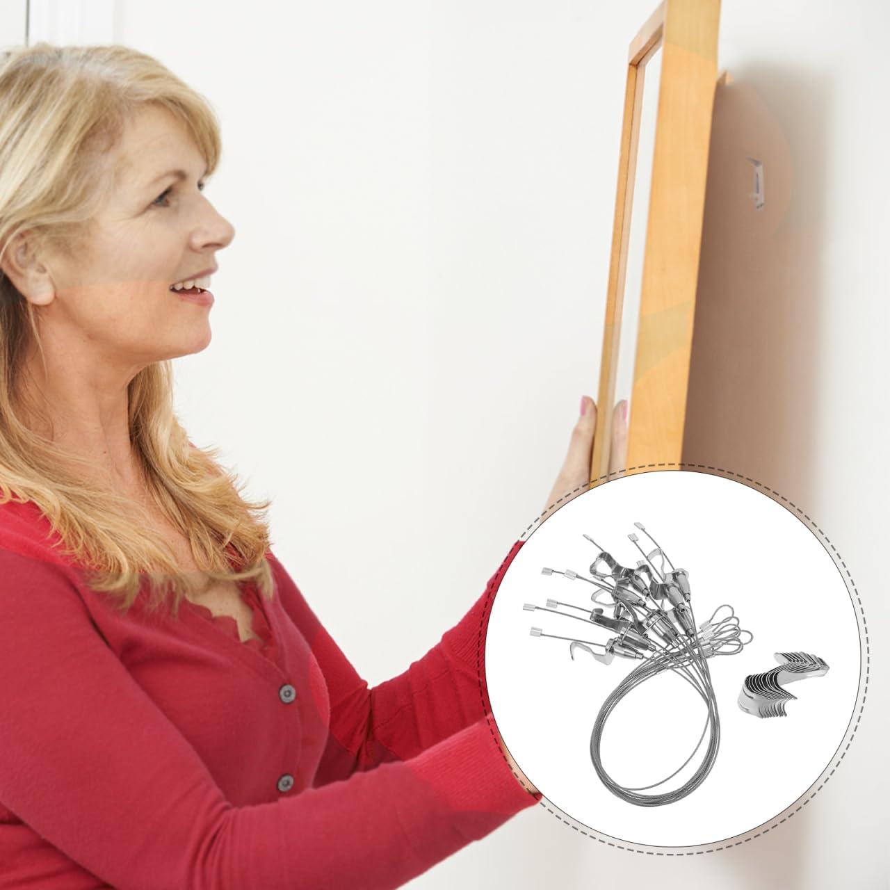 OSALADI 10 Sets Picture Rail Hook Picture Hooks Art Hanging Kit Wire Kit Wire Hanger Hooks for Hanging Pictures Picture Wire Hanging Kit Picture Rail Hanging System Steel Wire image number 3