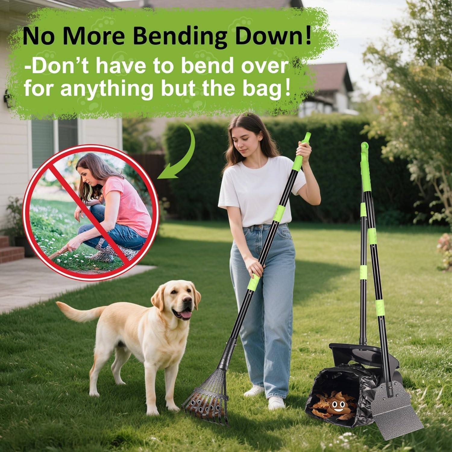 Dog Poop Scoop Rotating Trash Can with Rake and Scoop, Comes with 25 Trash Bags, Suitable for Large, Medium and Small Dogs, Dog Poop Scoop Cleans up Pet Waste from Yards, Grass, Dirt or Gravel image number 2