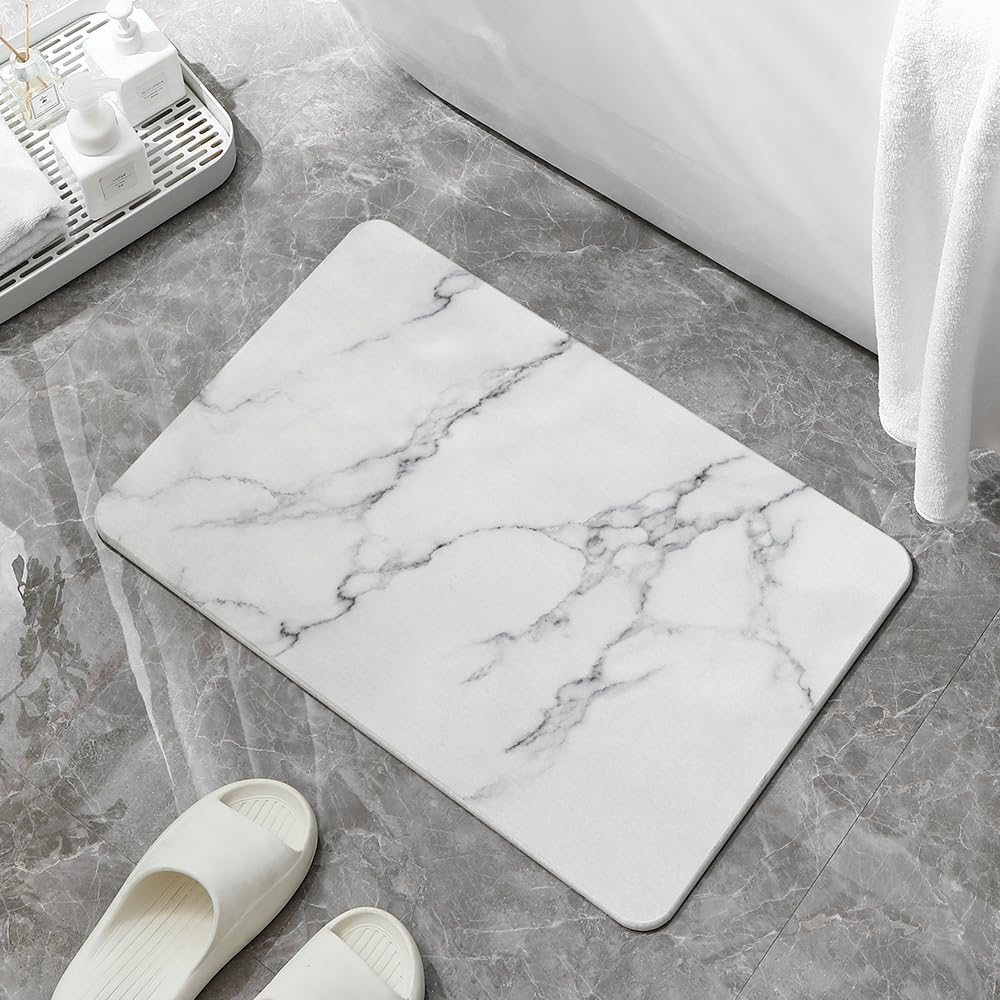 New Oriental Hard Diatomite Bath Mat (Marble Print) - Dark Grey