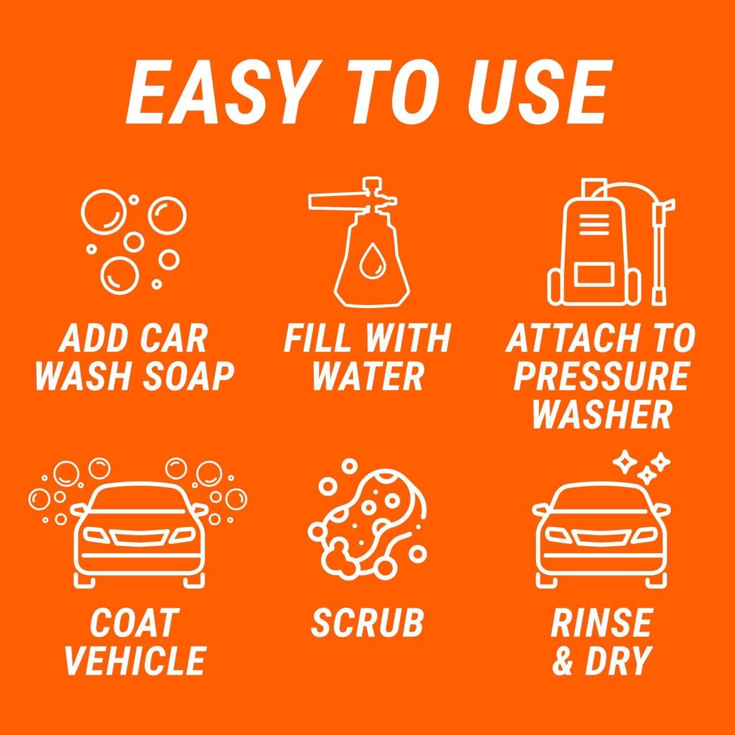 Armor All 2-In-1 Foam Cannon Kit, Car Cleaning Kit Connects to Power Washers and Garden Hoses for Vehicle Cleaning, Includes Foam Cannon, Foam Applicator and Ergonomic Adaptor, 3 Count image number 5