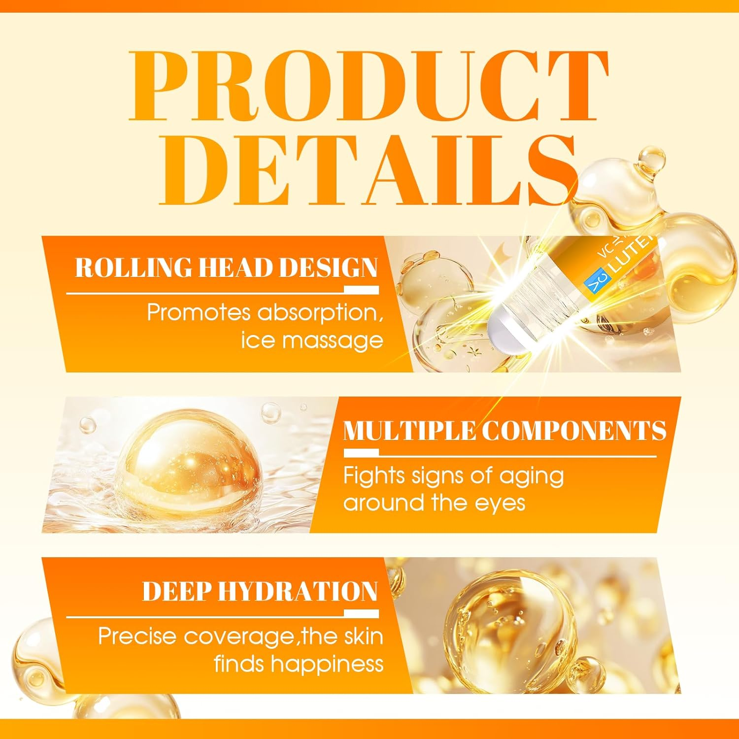 Vc Anti-Wrinkle Eye Serum Oil,Lutein Eye Essence Oil for Women & Men with Roller,Suit for Dark Circles & Puffiness,Firming Anti-Aging,Eye Bags (10 Ml, 2 Pcs) image number 2