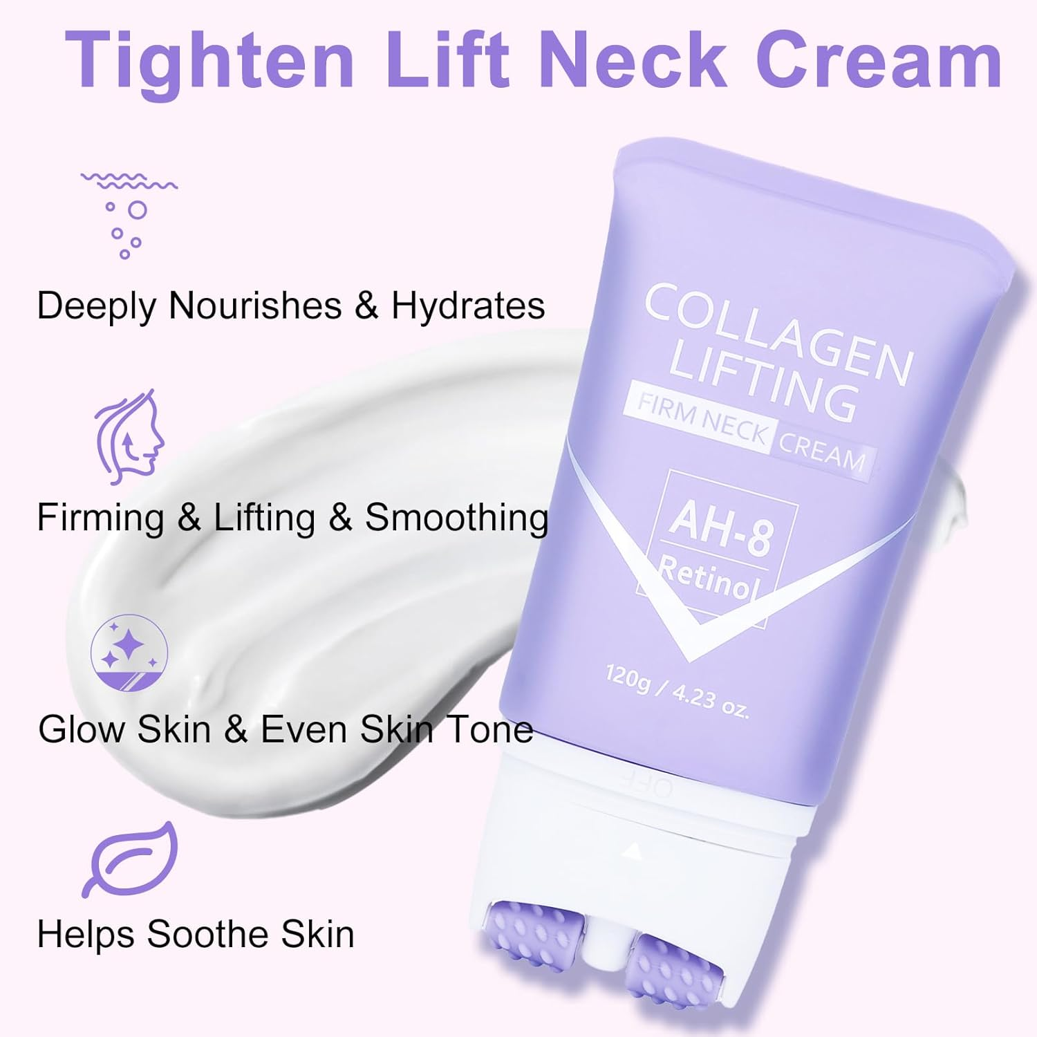 Neck Cream Tighten Lift, Retinol Lotions with Roller, Neck Chest Wrinkles Body Care, Firming Skin and Face Lifting, Collagen Moisturizer, Tightening Lotion Skincare for Women image number 5