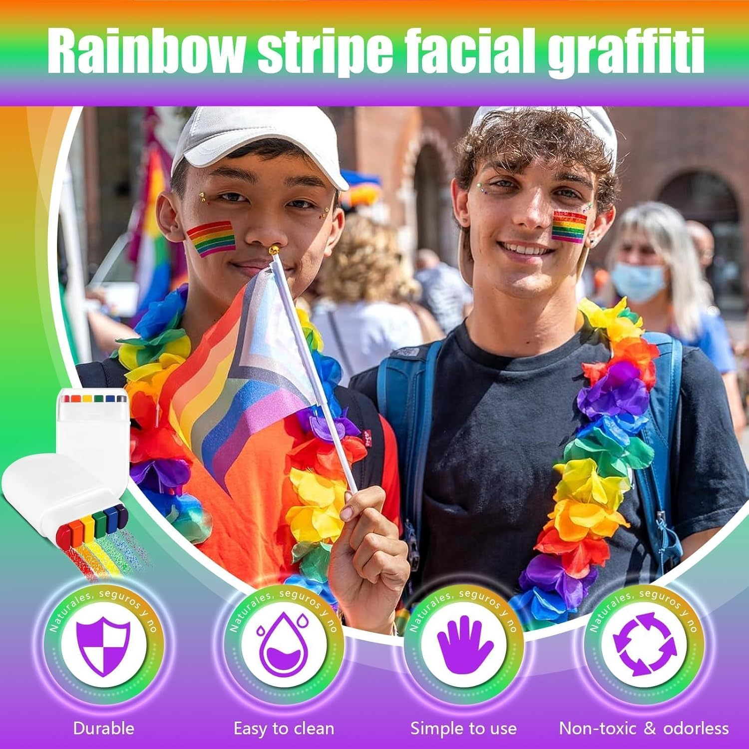 Rainbow Face Paint, 2 Pcs LGBT Paint, Pride Flag Paint for Gay Pride Parade, Pride Month Celebrations, Party,Cosplay, Halloween Makeup(2 Pcs)