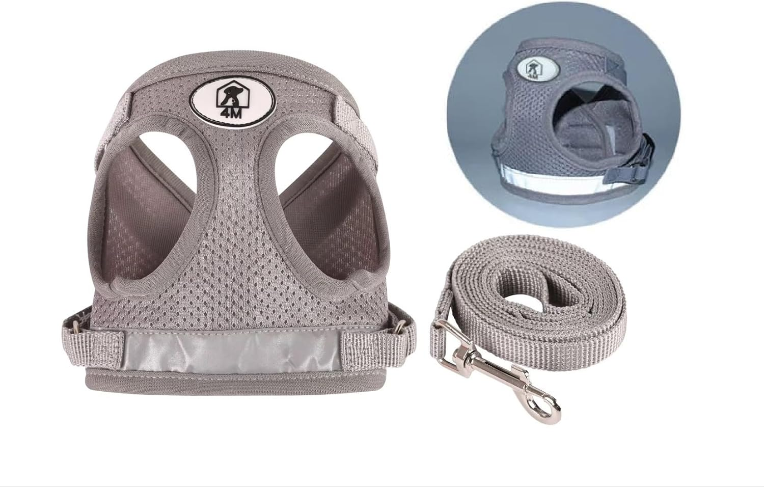 4M Pets No-Pull Reflective Mesh Dog Harness & Leash &ndash; Breathable, Step-In Vest for Small & Medium Dogs (Gray, XL) image number 4