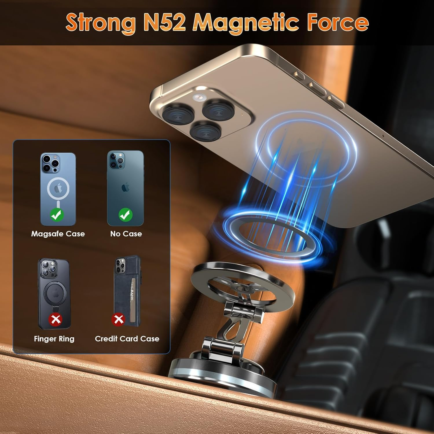 360&deg; Electric Magnetic Vacuum Phone Holder, Double Sided Attachment Car Phone Mount, Hands Free Magnetic, Double Sided Holder for Car Dashboard Mounting, Smooth Surfaces (Black)