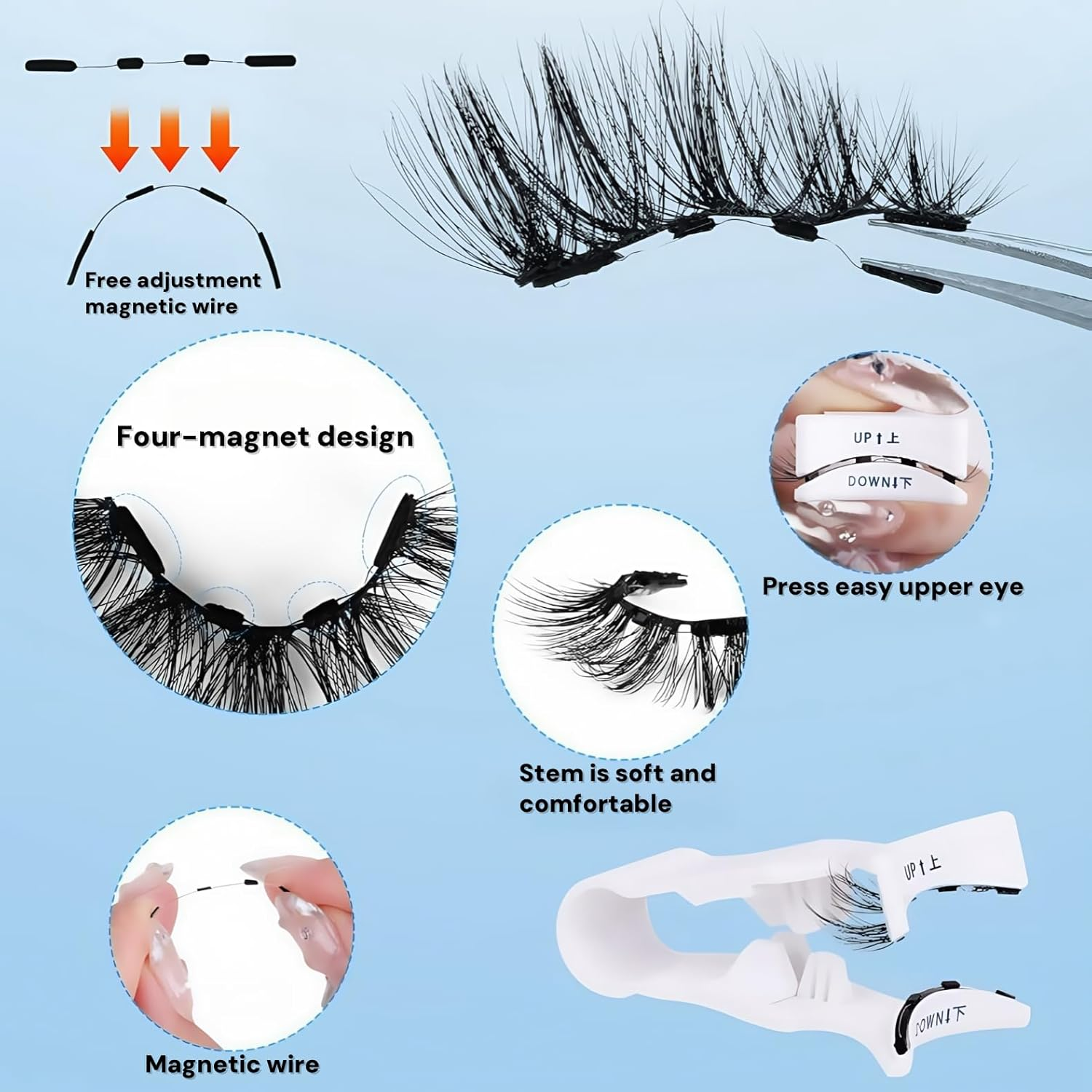 Magnetic False Eyelashes,Magnetic Eyelashes,Long Lasting Reusable with Applicator,Magnetic Lashes,Natural Look No Glue or Eye Liner Needed False Eyelashes Waterproof, Easy to Wear(2 Pairs)
