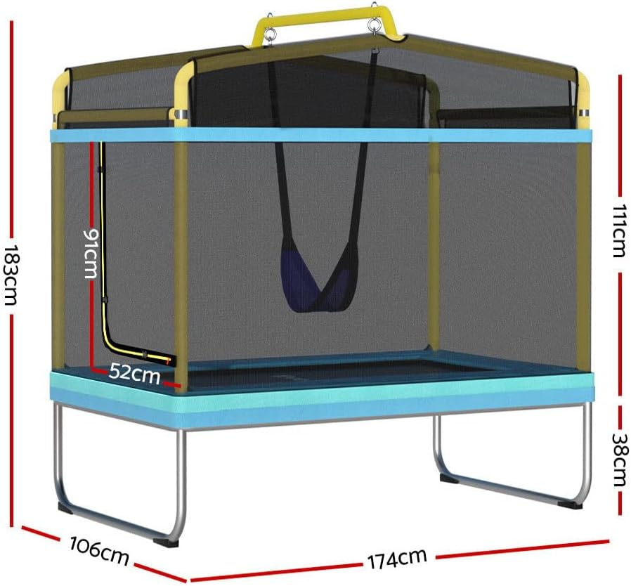Everfit Trampoline for Kids 6FT Rectangle Rebounder round Mini Trampolines, Outdoor Bouncing Children Gift, Enclosure Safety Net Pad Cover Family Christmas Birthday Home Yellow Blue
