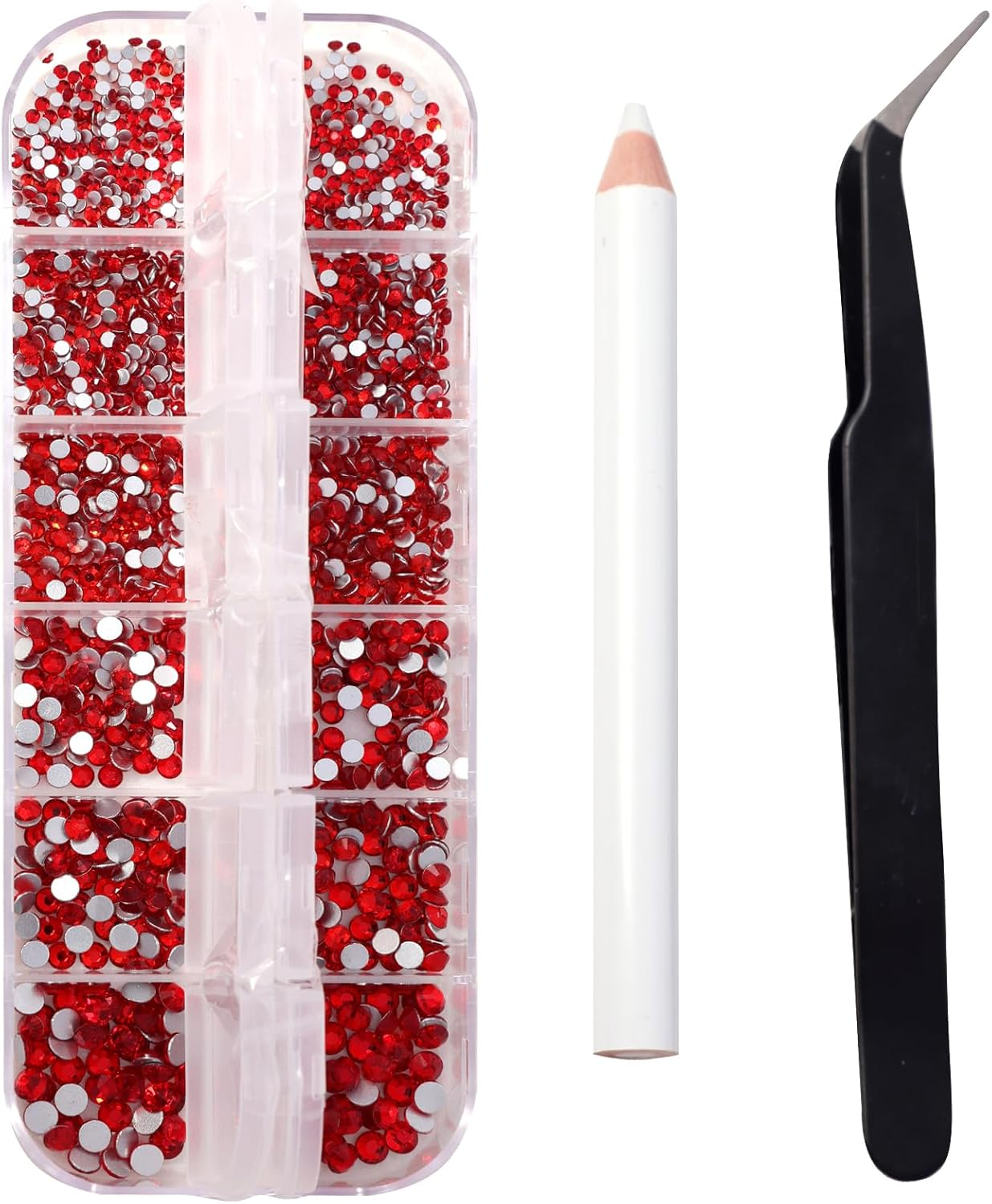 Nail Art Rhinestones, 1500PCS Rhinestones in 6 Sizes, Nail Art Gems with Pick up Tweezers and Rhinestone Picker Dotting Pen, Tools for Nails, Craft 1.5 Mm - 4.0 Mm (Red) image number 1