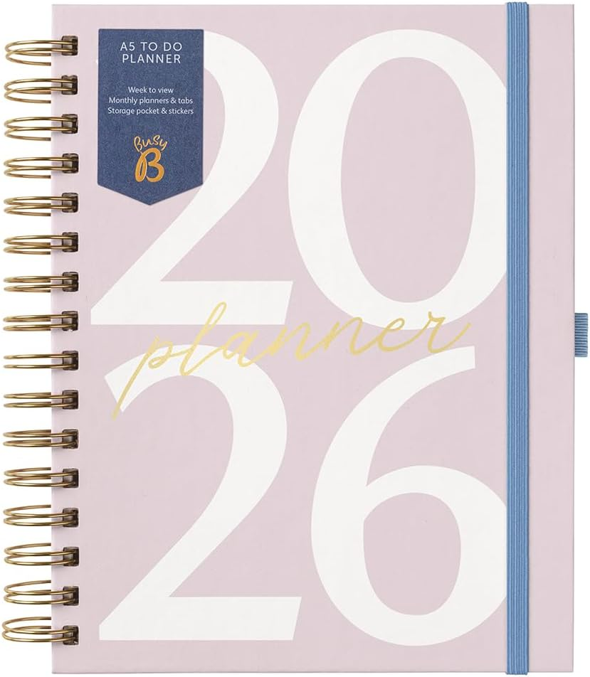 Busy B 2026 A5 Spiral Diary - Weekly Planner Journal &ndash; Desk Diary for Work or Home - Monthly Planning for Prioties and Goals with Tabs, Stickers, Pocket & Elastic Closure - Pink Graphic image number 4