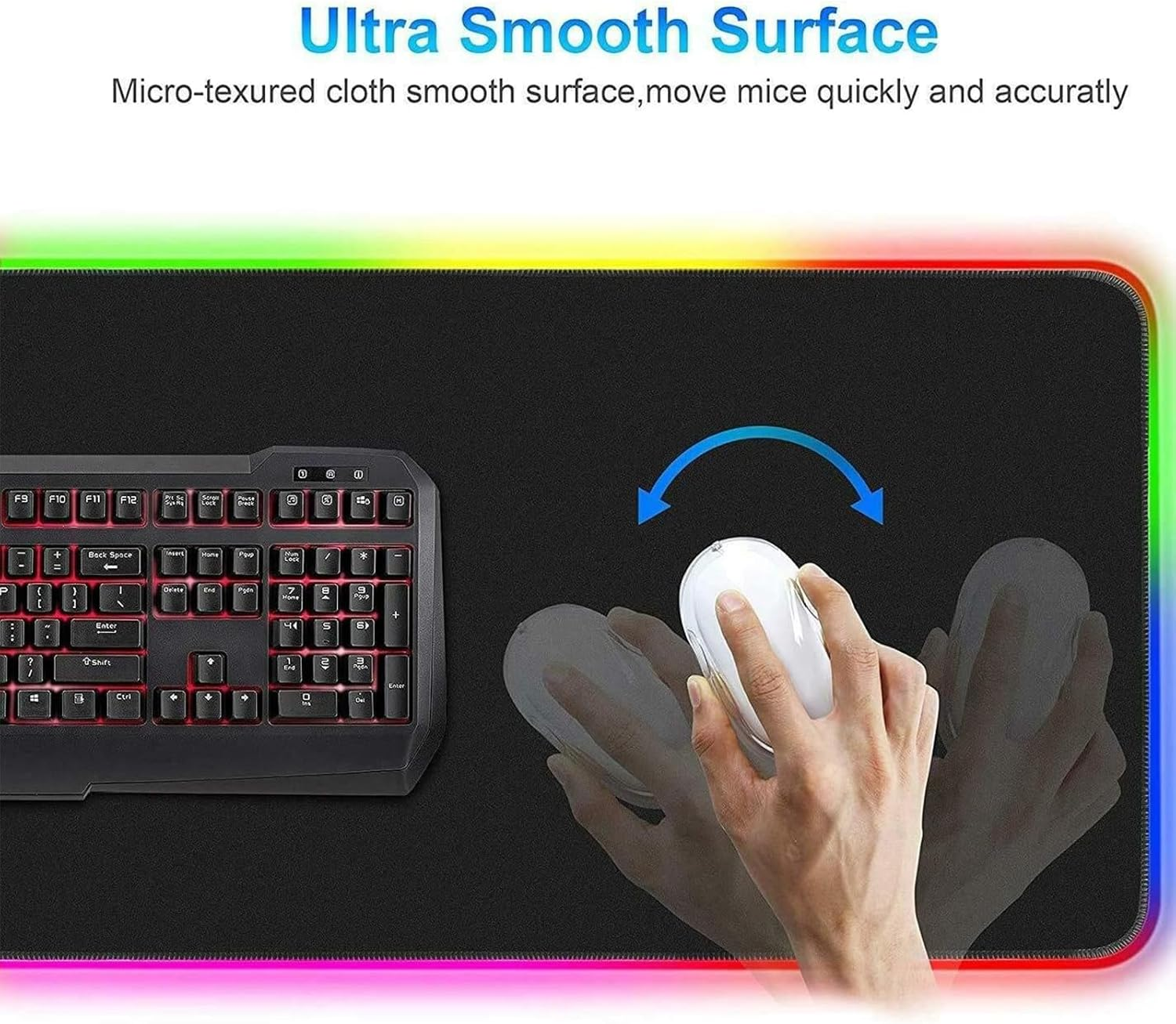 RGB Led Gaming Mouse Pad，Oversized Glowing Soft Extended Mousepad，80X30Cm Waterproof Non-Slip Rubber Computer Keyboard Pad Mat Black image number 1