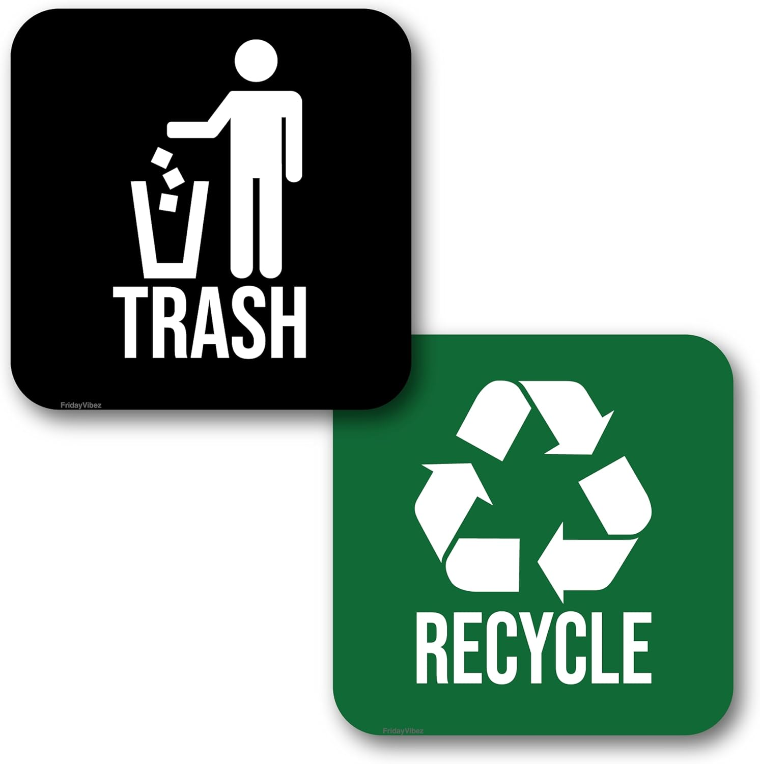 Recycle and Trash Magnets for Kitchen Trash Cans and Recycling Bins, Indoor Trash and Recycle Magnet Combo for Garbage Can Logo Symbol, 2 Magnetic Sticker Adhesives, 5.5 Inch Square, Outdoor Waste Bin