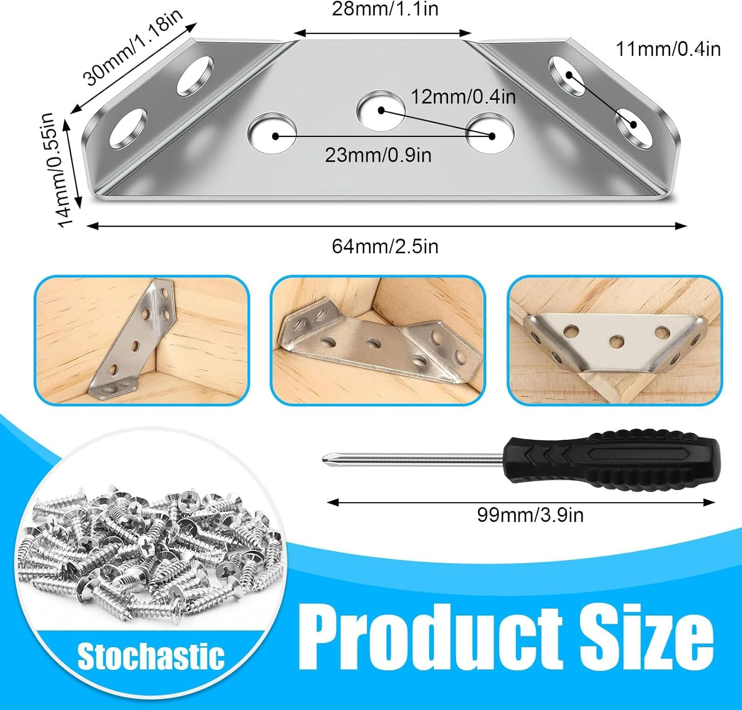 Universal Furniture Corner Connector, 10 Pcs Stainless Steel Angle Corner Brackets with Screws, Trapeziform Corner Braces for Cabinet, Closet, Furniture image number 5