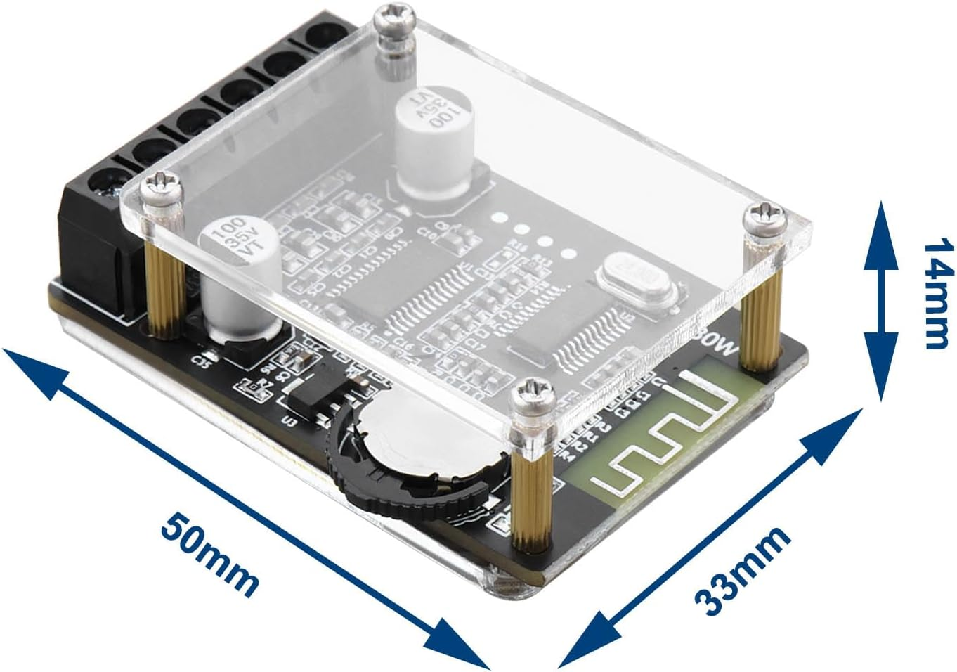 VGOL Audio Bluetooth Amplifier Board XY-P15W Bluetooth Amplifier Module 2.0 Channel Wireless Digital Audio Receiver with Acrylic Protective Case for DIY Speaker image number 5