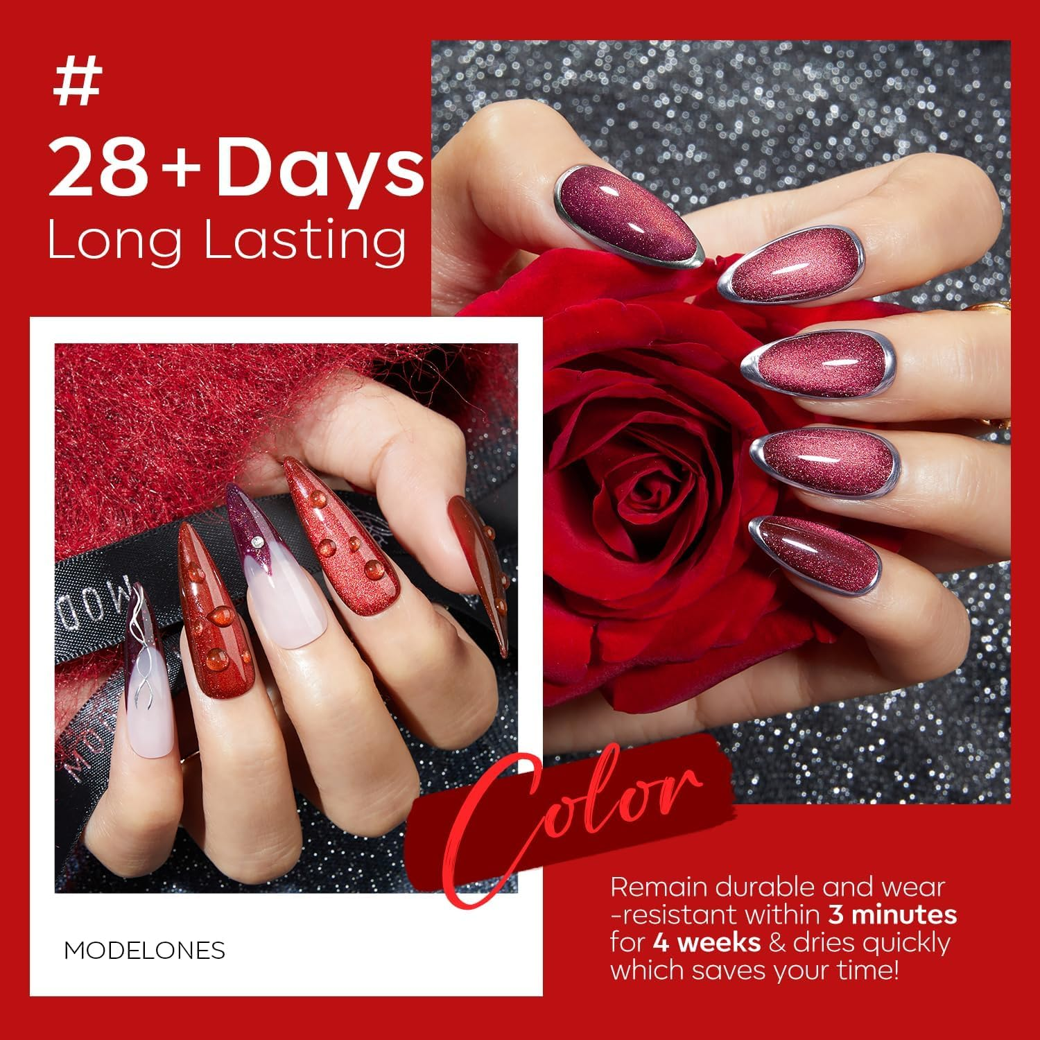 Modelones Gel Nail Polish Set, 6 PCS Red Burgundy Purple Glitter Gel Polish Winter Colors Cat Eye Chameleon Shimmer Christmas Soak off LED Nail Art Gel Nail Kit Manicure Salon DIY Nails Gift image number 4